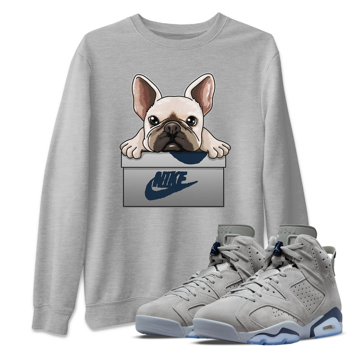 Jordan 6 Georgetown Sneaker Matching T-Shirt French Bulldog Sneaker Tees Jordan 6 Georgetown Sneaker Release Tees Crew Neck Tees