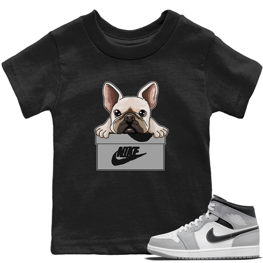 Jordan 1 Light Smoke Grey Sneaker Matching T-Shirt French Bulldog Sneaker Tees Jordan 1 Light Smoke Grey Sneaker Release Tees Kids Shirts