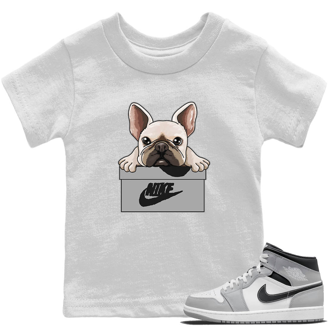 Jordan 1 Light Smoke Grey Sneaker Matching T-Shirt French Bulldog Sneaker Tees Jordan 1 Light Smoke Grey Sneaker Release Tees Kids Shirts