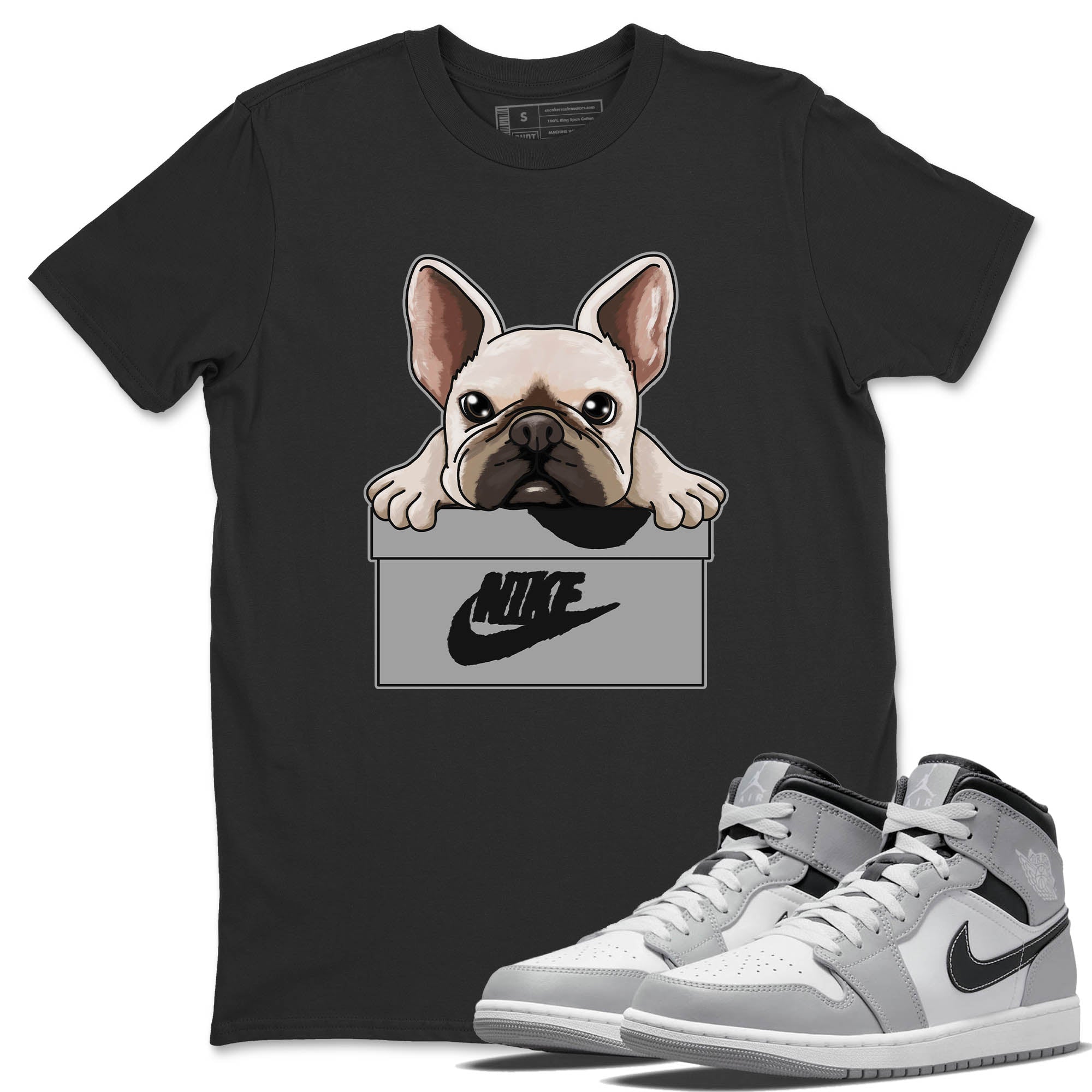 Jordan 1 Light Smoke Grey Sneaker Matching T-Shirt French Bulldog Sneaker Tees Jordan 1 Light Smoke Grey Sneaker Release Tees Crew Neck Tees