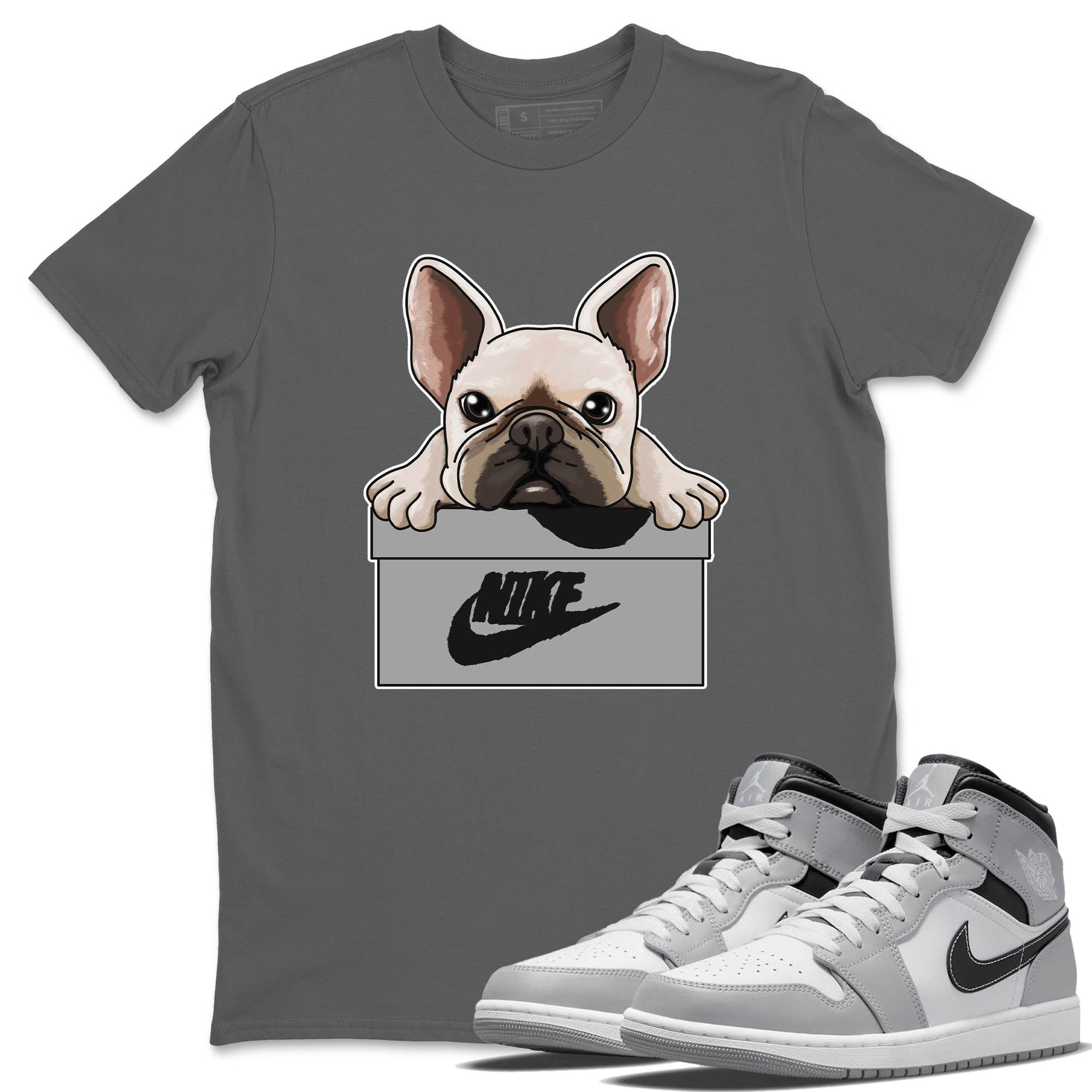 Jordan 1 Light Smoke Grey Sneaker Matching T-Shirt French Bulldog Sneaker Tees Jordan 1 Light Smoke Grey Sneaker Release Tees Crew Neck Tees