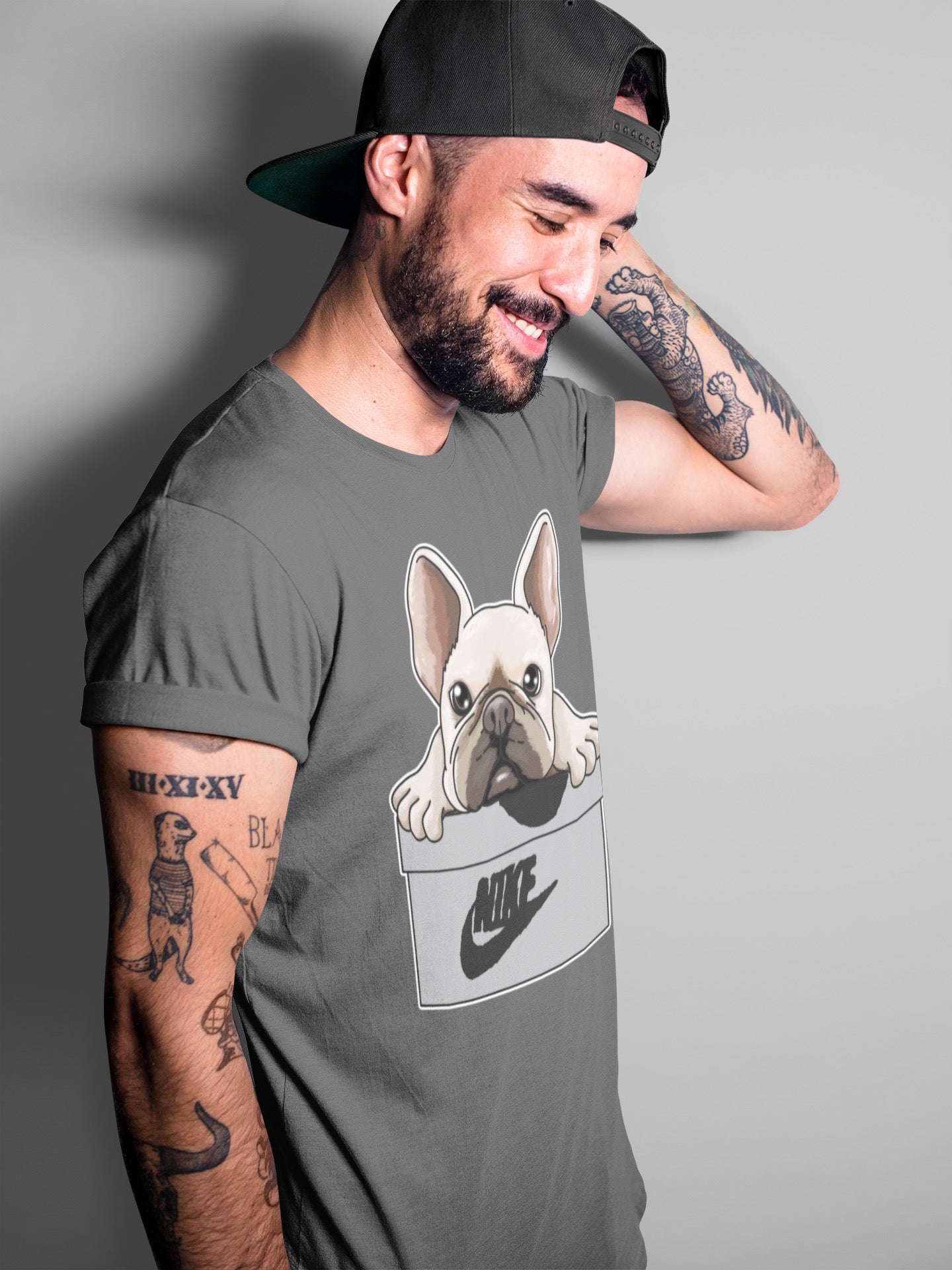 Jordan 1 Light Smoke Grey Sneaker Matching T-Shirt French Bulldog Sneaker Tees Jordan 1 Light Smoke Grey Sneaker Release Tees Crew Neck Tees