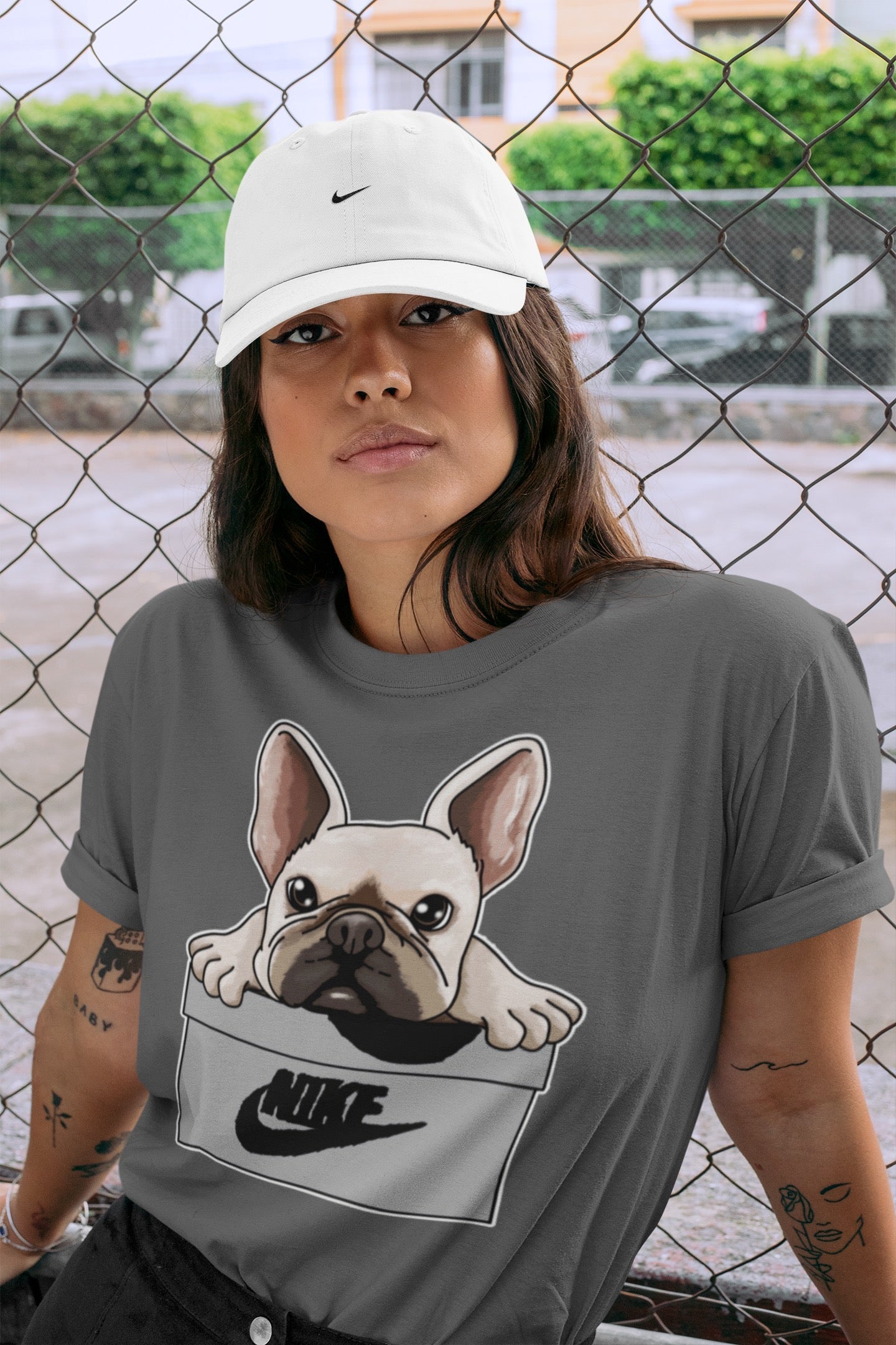 Jordan 1 Light Smoke Grey Sneaker Matching T-Shirt French Bulldog Sneaker Tees Jordan 1 Light Smoke Grey Sneaker Release Tees Crew Neck Tees