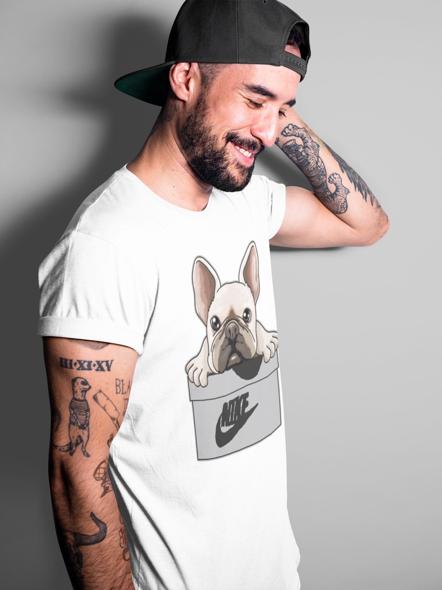 Jordan 1 Light Smoke Grey Sneaker Matching T-Shirt French Bulldog Sneaker Tees Jordan 1 Light Smoke Grey Sneaker Release Tees Crew Neck Tees