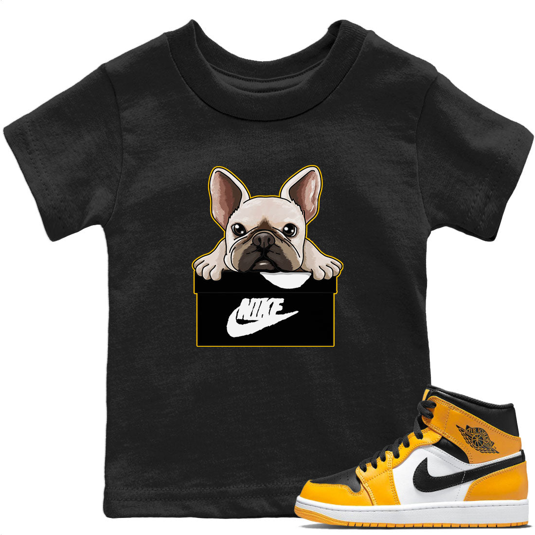 Jordan 1 Taxi Sneaker Matching T-Shirt French Bulldog Sneaker Tees Jordan 1 Taxi Sneaker Release Tees Kids Shirts