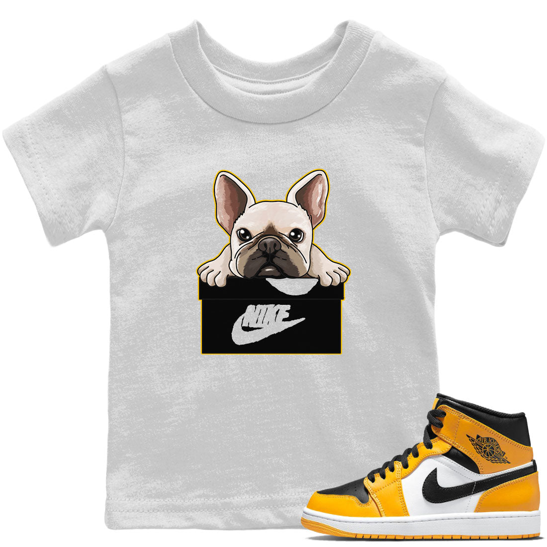 Jordan 1 Taxi Sneaker Matching T-Shirt French Bulldog Sneaker Tees Jordan 1 Taxi Sneaker Release Tees Kids Shirts