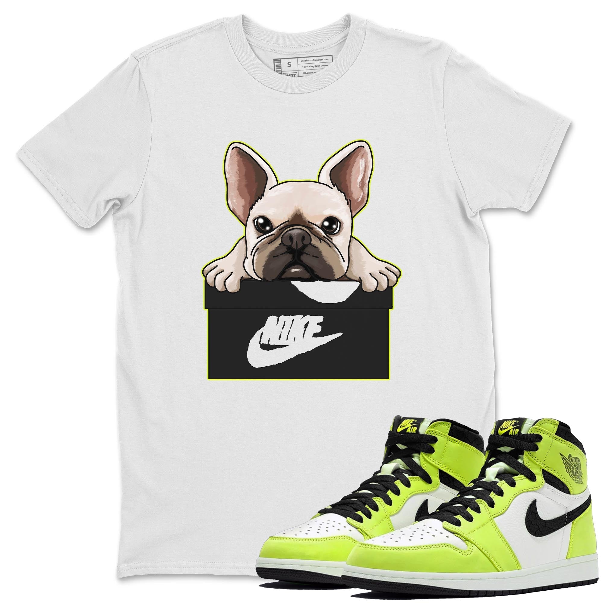 Jordan 1 Visionaire Sneaker Matching T-Shirt French Bulldog Sneaker Tees Jordan 1 Visionaire Sneaker Release Tees Crew Neck Tees