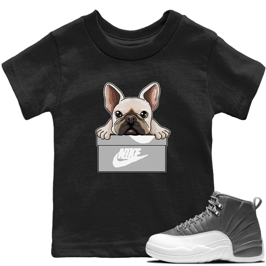 Jordan 12 Stealth Sneaker Matching T-Shirt French Bulldog Sneaker Tees Jordan 12 Stealth Sneaker Release Tees Kids Shirts