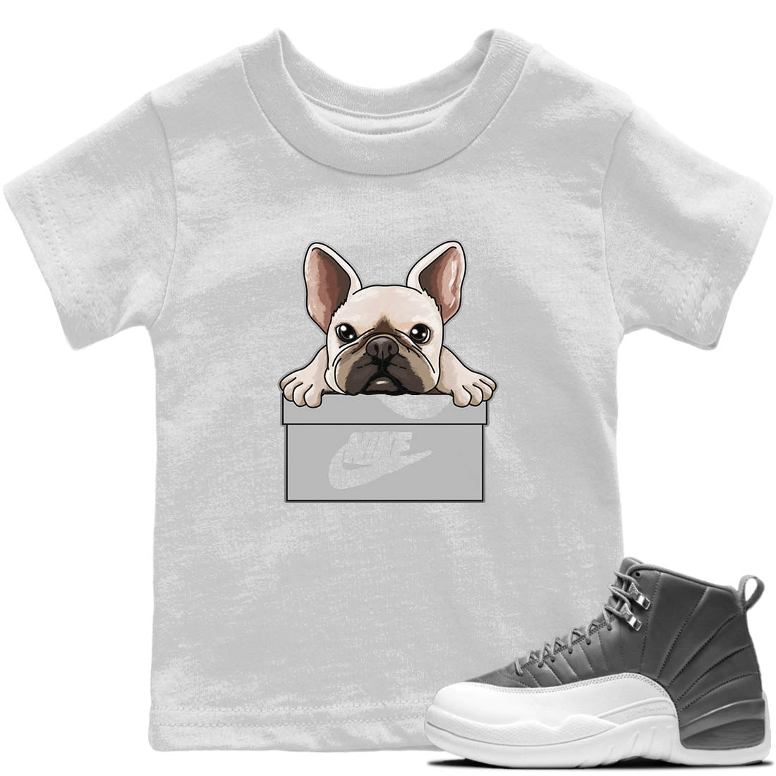 Jordan 12 Stealth Sneaker Matching T-Shirt French Bulldog Sneaker Tees Jordan 12 Stealth Sneaker Release Tees Kids Shirts