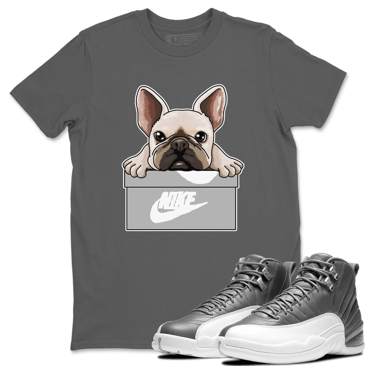 Jordan 12 Stealth Sneaker Matching T-Shirt French Bulldog Sneaker Tees Jordan 12 Stealth Sneaker Release Tees Crew Neck Tees