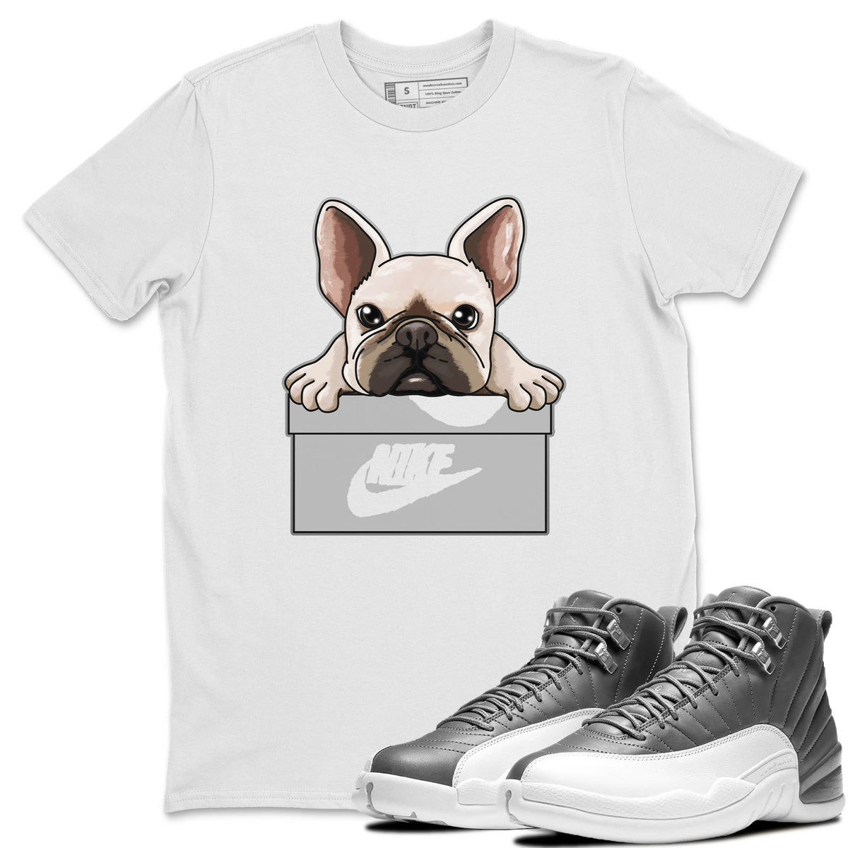 Jordan 12 Stealth Sneaker Matching T-Shirt French Bulldog Sneaker Tees Jordan 12 Stealth Sneaker Release Tees Crew Neck Tees