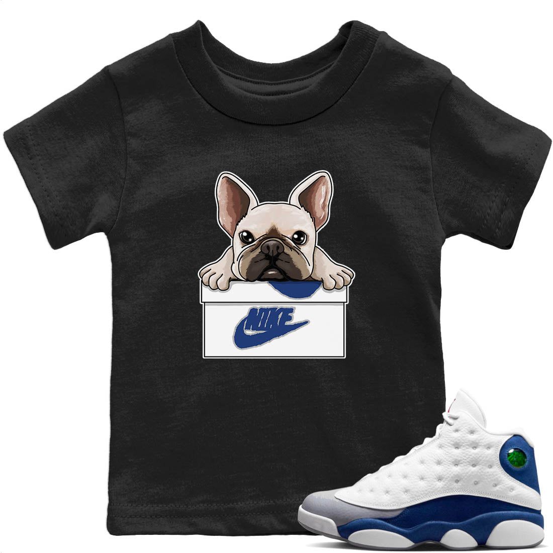 Jordan 13 French Blue Sneaker Matching T-Shirt French Bulldog Sneaker Tees Jordan 13 French Blue Sneaker Release Tees Kids Shirts