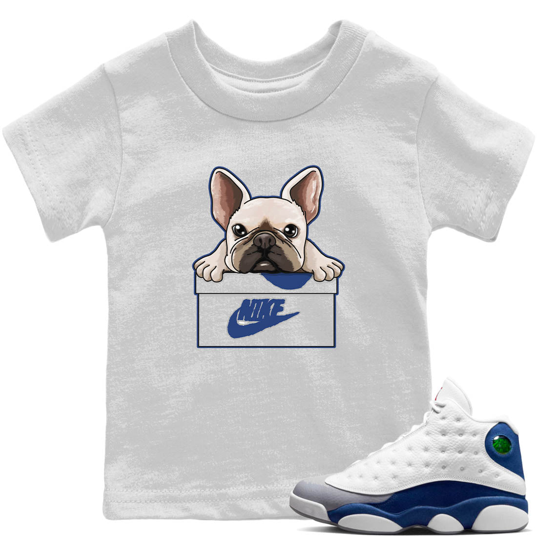 Jordan 13 French Blue Sneaker Matching T-Shirt French Bulldog Sneaker Tees Jordan 13 French Blue Sneaker Release Tees Kids Shirts