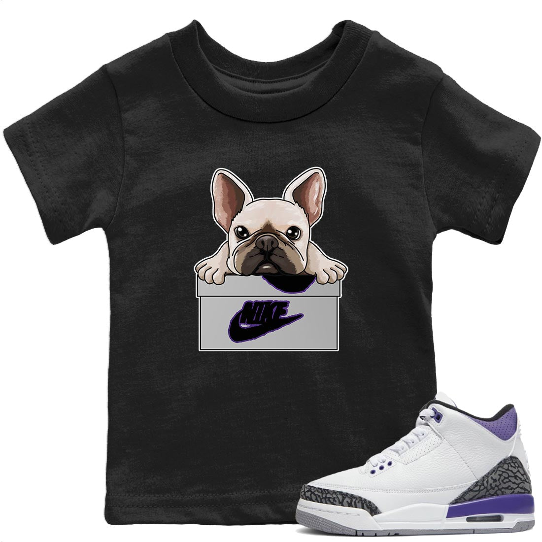 Jordan 3 Dark Iris Sneaker Matching T-Shirt French Bulldog Sneaker Tees Jordan 3 Dark Iris Sneaker Release Tees Kids Shirts