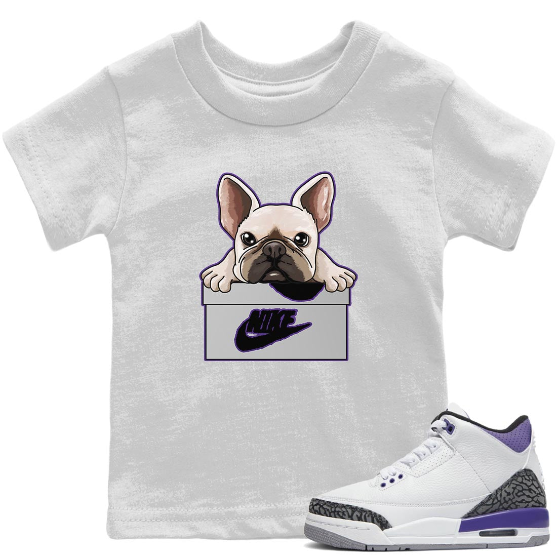 Jordan 3 Dark Iris Sneaker Matching T-Shirt French Bulldog Sneaker Tees Jordan 3 Dark Iris Sneaker Release Tees Kids Shirts