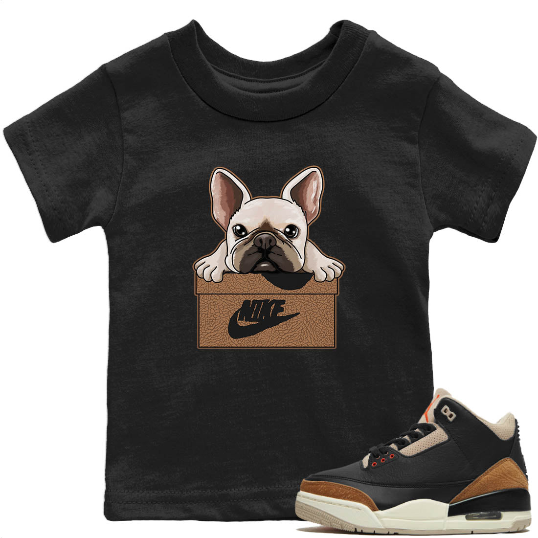Jordan 3 Desert Elephant Sneaker Matching T-Shirt French Bulldog Sneaker Tees Jordan 3 Desert Elephant Sneaker Release Tees Kids Shirts