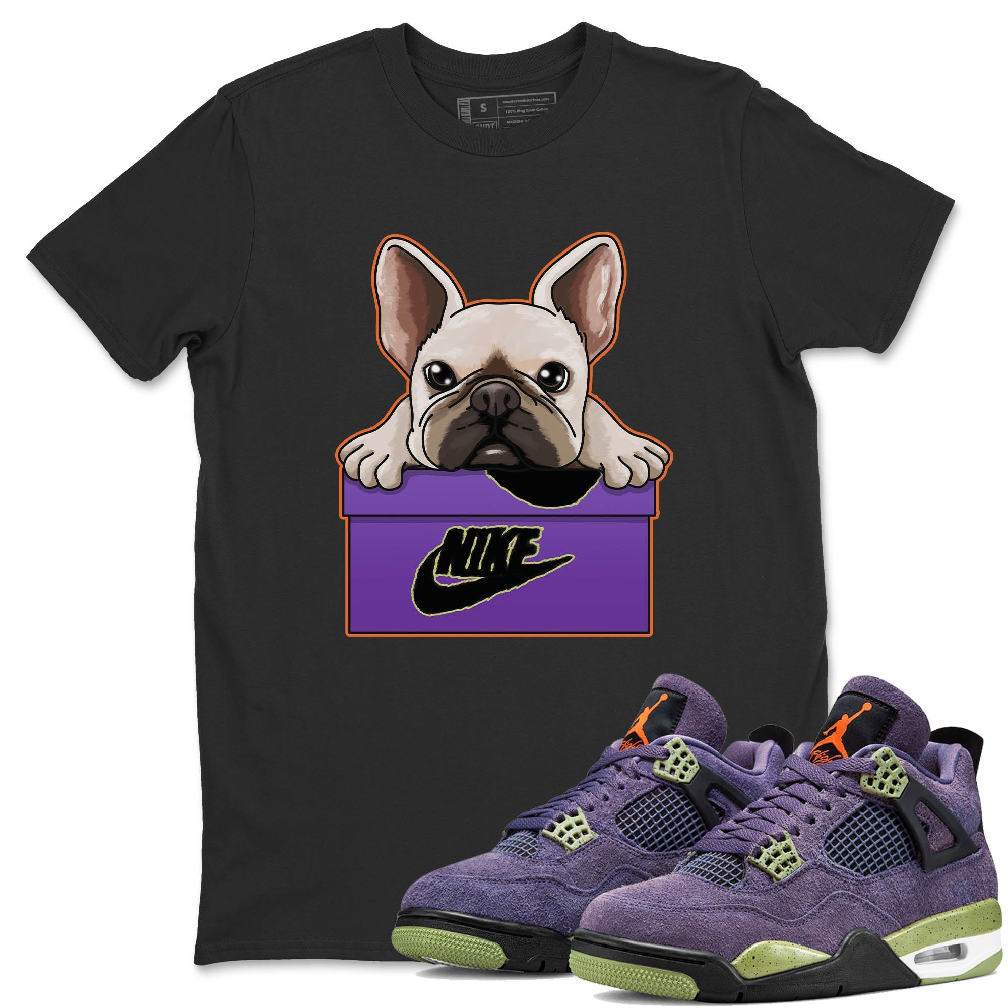 Jordan 4 Canyon Purple Sneaker Matching T-Shirt French Bulldog Sneaker Tees Jordan 4 Canyon Purple Sneaker Release Tees Crew Neck Tees