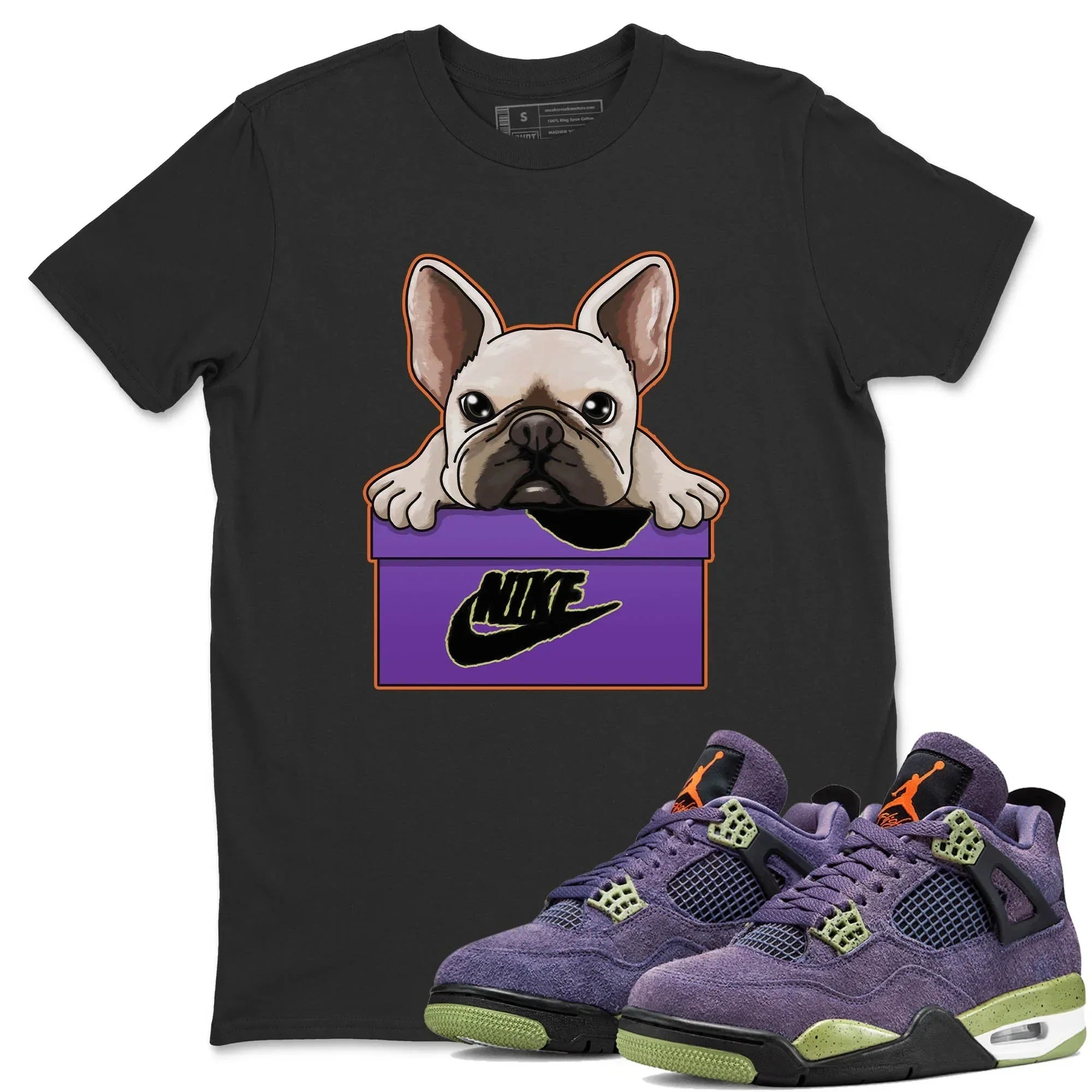 Jordan 4 Canyon Purple Sneaker Matching T-Shirt French Bulldog Sneaker Tees Jordan 4 Canyon Purple Sneaker Release Tees Crew Neck Tees
