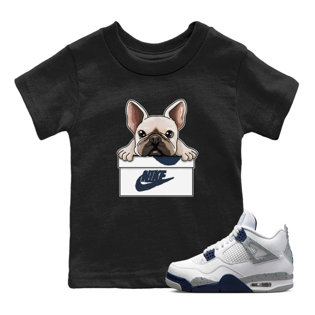 Jordan 4 Midnight Navy Sneaker Matching T-Shirt French Bulldog Sneaker Tees Jordan 4 Midnight Navy Sneaker Release Tees Kids Shirts