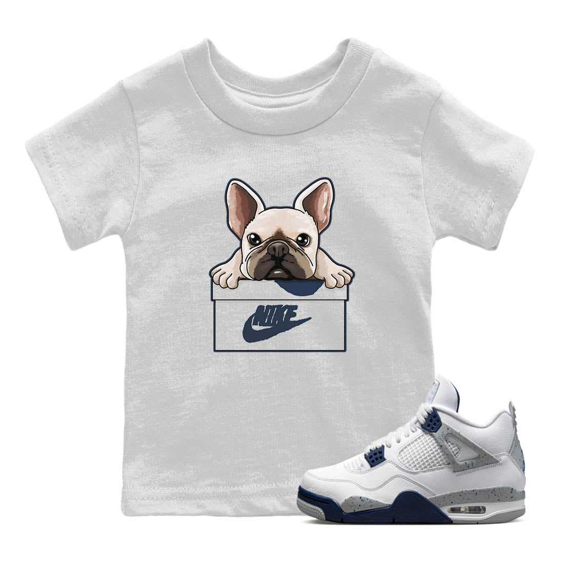 Jordan 4 Midnight Navy Sneaker Matching T-Shirt French Bulldog Sneaker Tees Jordan 4 Midnight Navy Sneaker Release Tees Kids Shirts