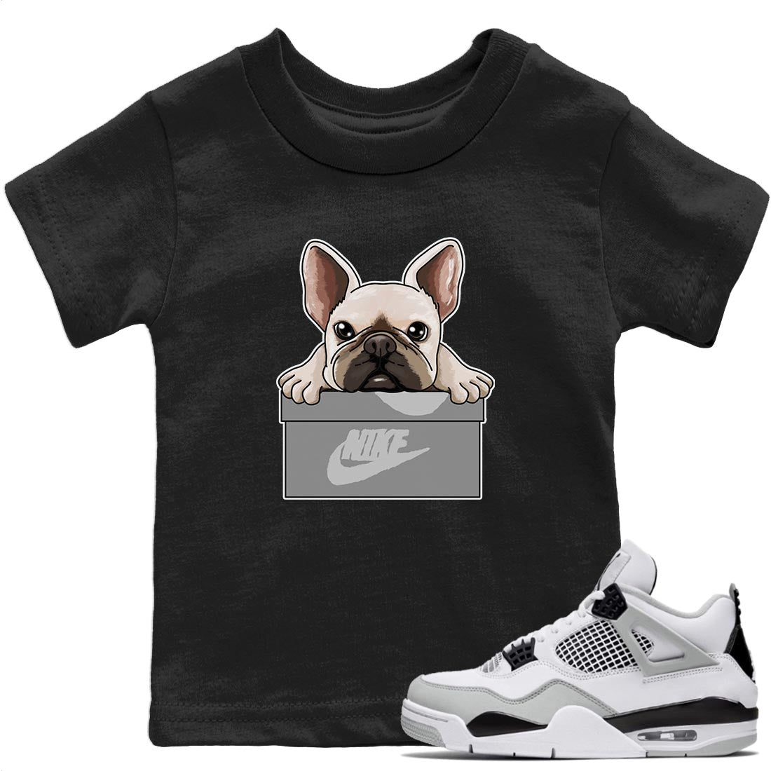 Jordan 4 Military Black Sneaker Matching T-Shirt French Bulldog Sneaker Tees Jordan 4 Military Black Sneaker Release Tees Kids Shirts
