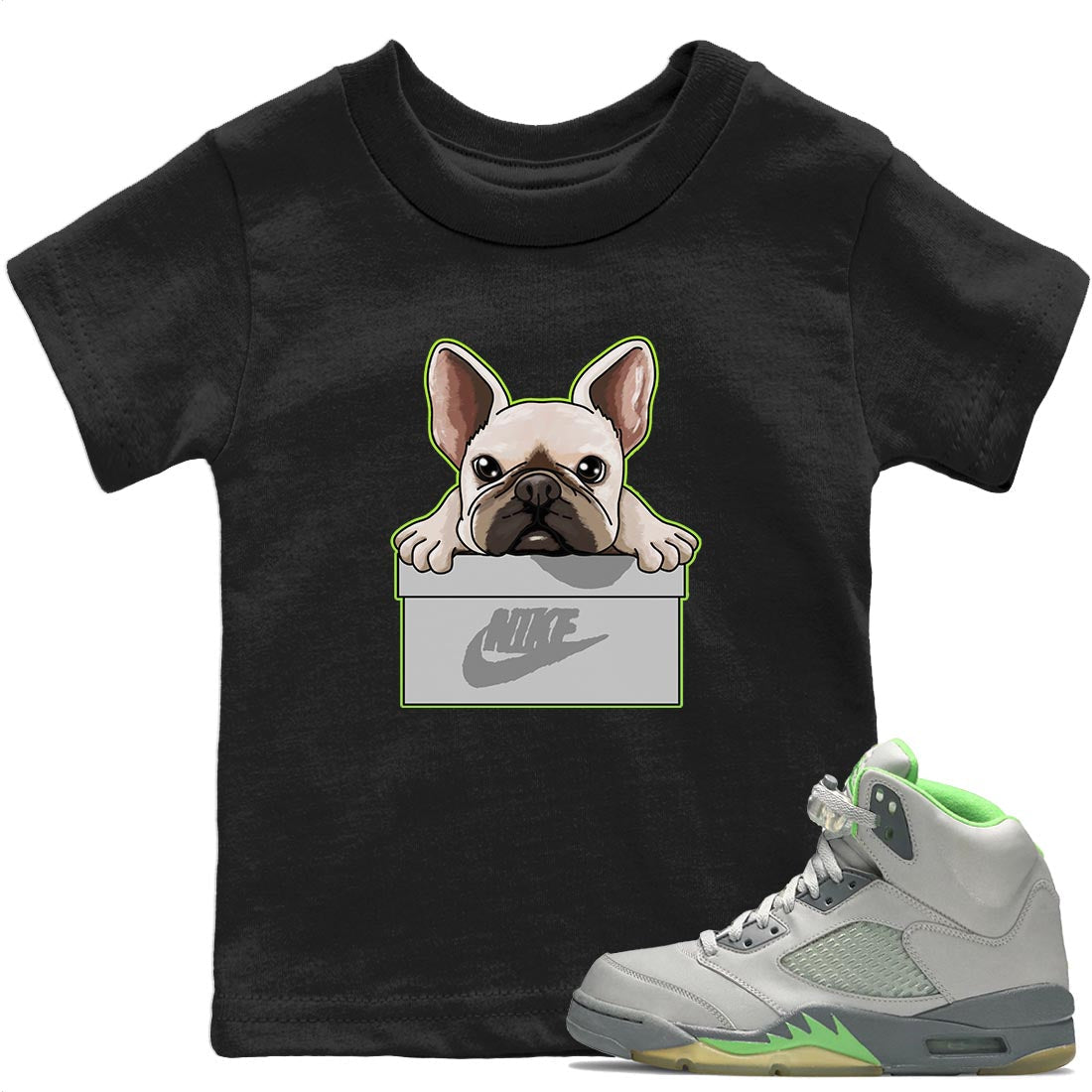 Jordan 5 Green Bean Sneaker Matching T-Shirt French Bulldog Sneaker Tees Jordan 5 Green Bean Sneaker Release Tees Kids Shirts