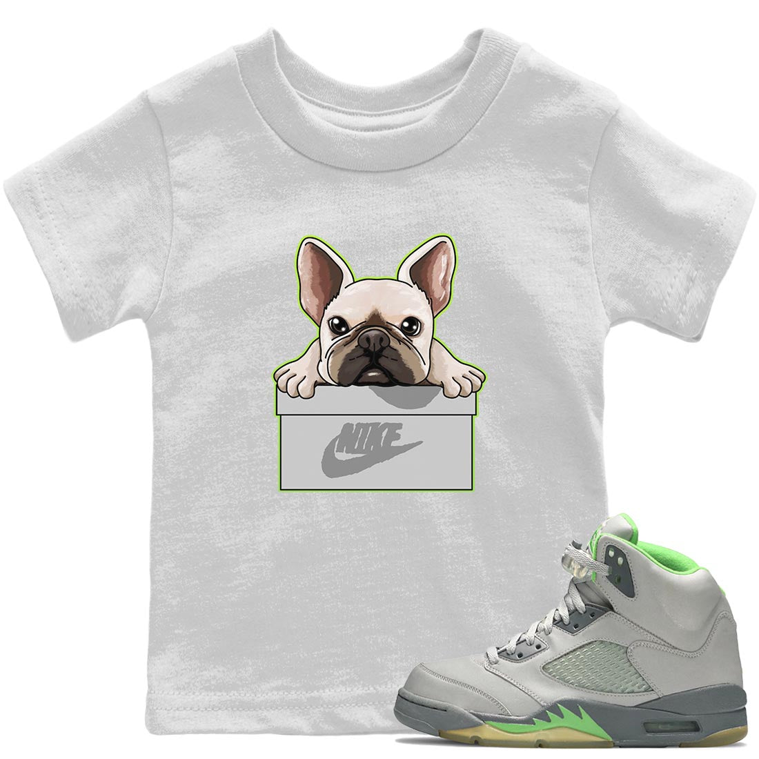 Jordan 5 Green Bean Sneaker Matching T-Shirt French Bulldog Sneaker Tees Jordan 5 Green Bean Sneaker Release Tees Kids Shirts