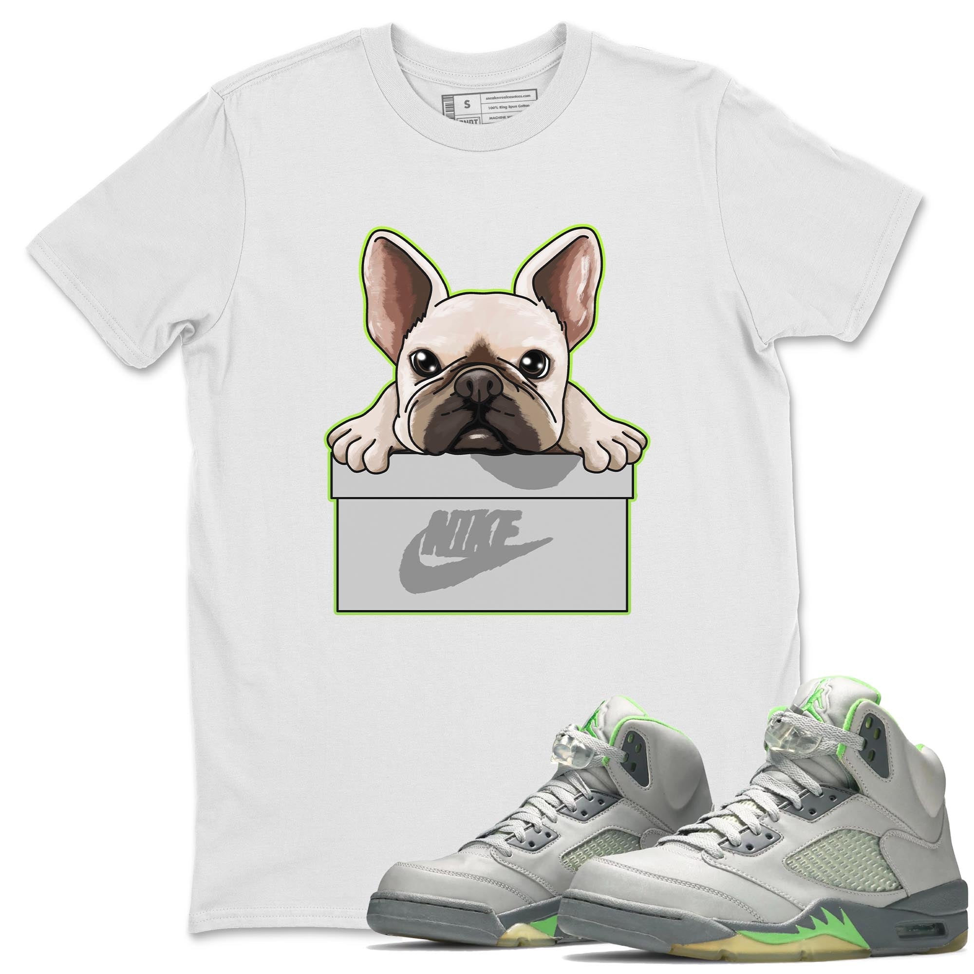 Jordan 5 Green Bean Sneaker Matching T-Shirt French Bulldog Sneaker Tees Jordan 5 Green Bean Sneaker Release Tees Crew Neck Tees