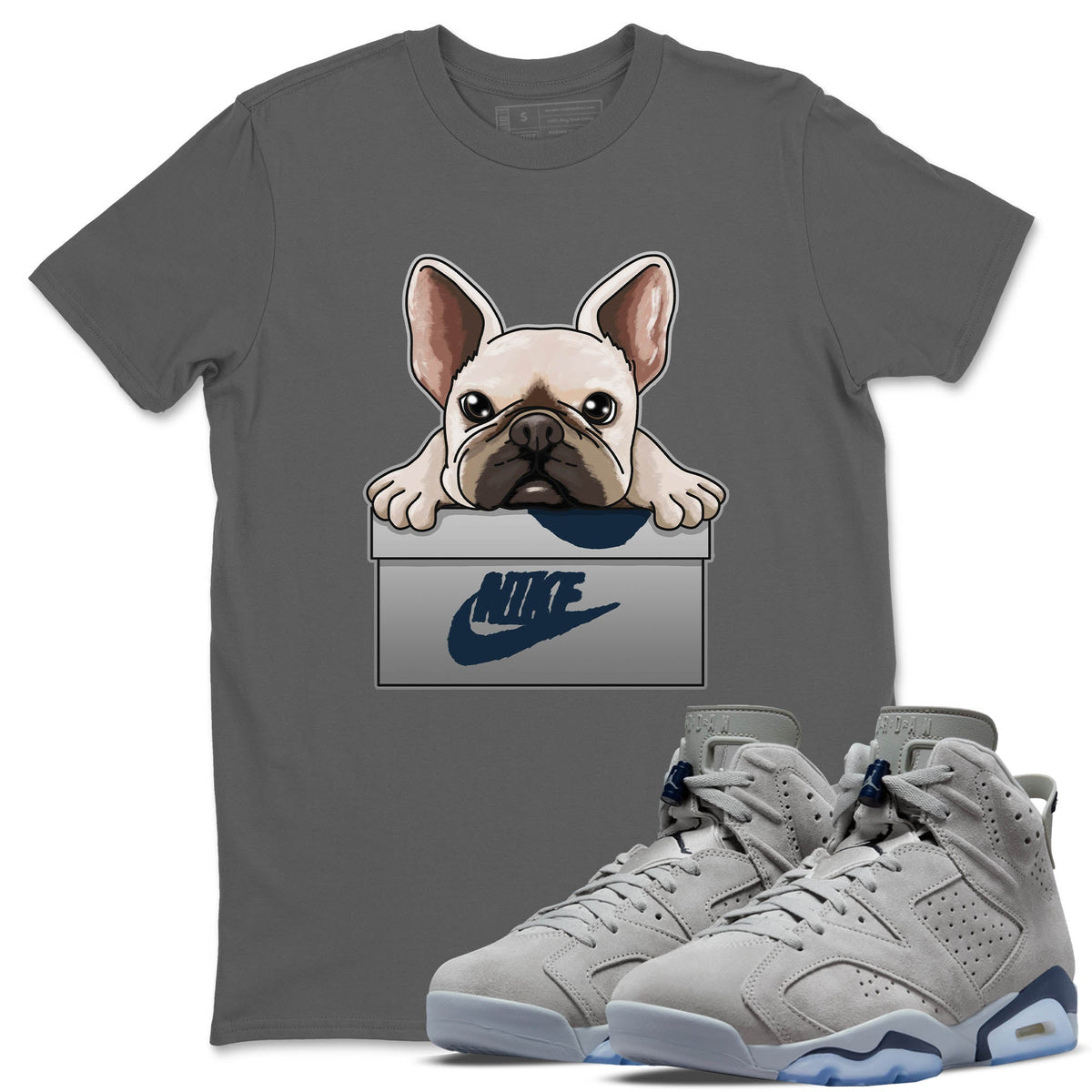Jordan 6 Georgetown Sneaker Matching T-Shirt French Bulldog Sneaker Tees Jordan 6 Georgetown Sneaker Release Tees Crew Neck Tees