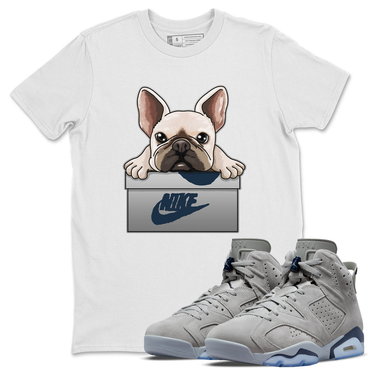 Jordan 6 Georgetown Sneaker Matching T-Shirt French Bulldog Sneaker Tees Jordan 6 Georgetown Sneaker Release Tees Crew Neck Tees
