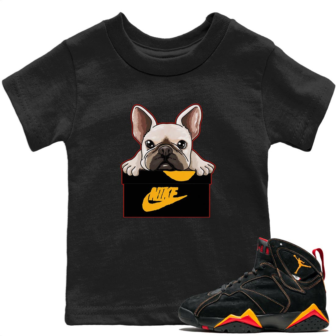 Jordan 7 Citrus Shirt To Match Jordans French Bulldog Sneaker Tees Jordan 7 Citrus Drip Gear Zone Sneaker Matching Clothing Kids Shirts