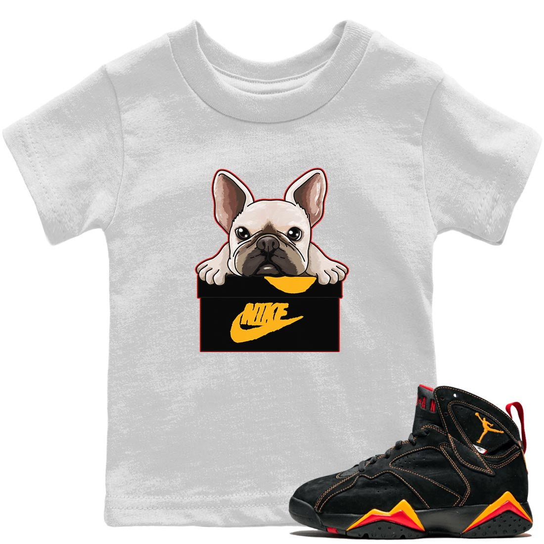 Jordan 7 Citrus Shirt To Match Jordans French Bulldog Sneaker Tees Jordan 7 Citrus Drip Gear Zone Sneaker Matching Clothing Kids Shirts
