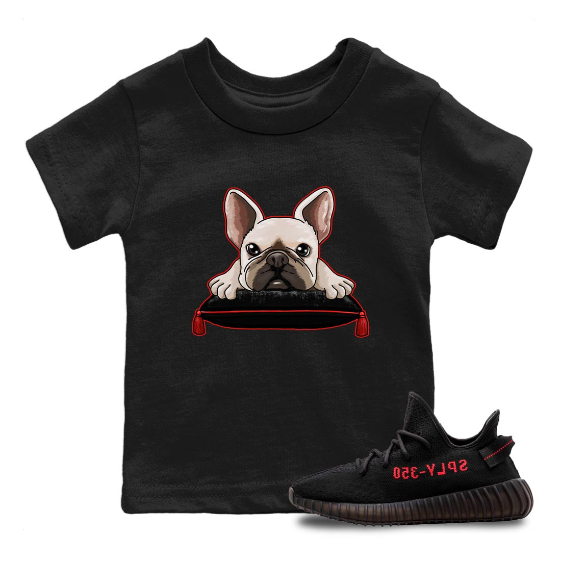 Yeezy 350 Bred shirt to match jordans French Bulldog Streetwear Sneaker Shirt Yeezy Boost 350 V2 Bred Drip Gear Zone Sneaker Matching Clothing Baby Toddler Black 1 T-Shirt