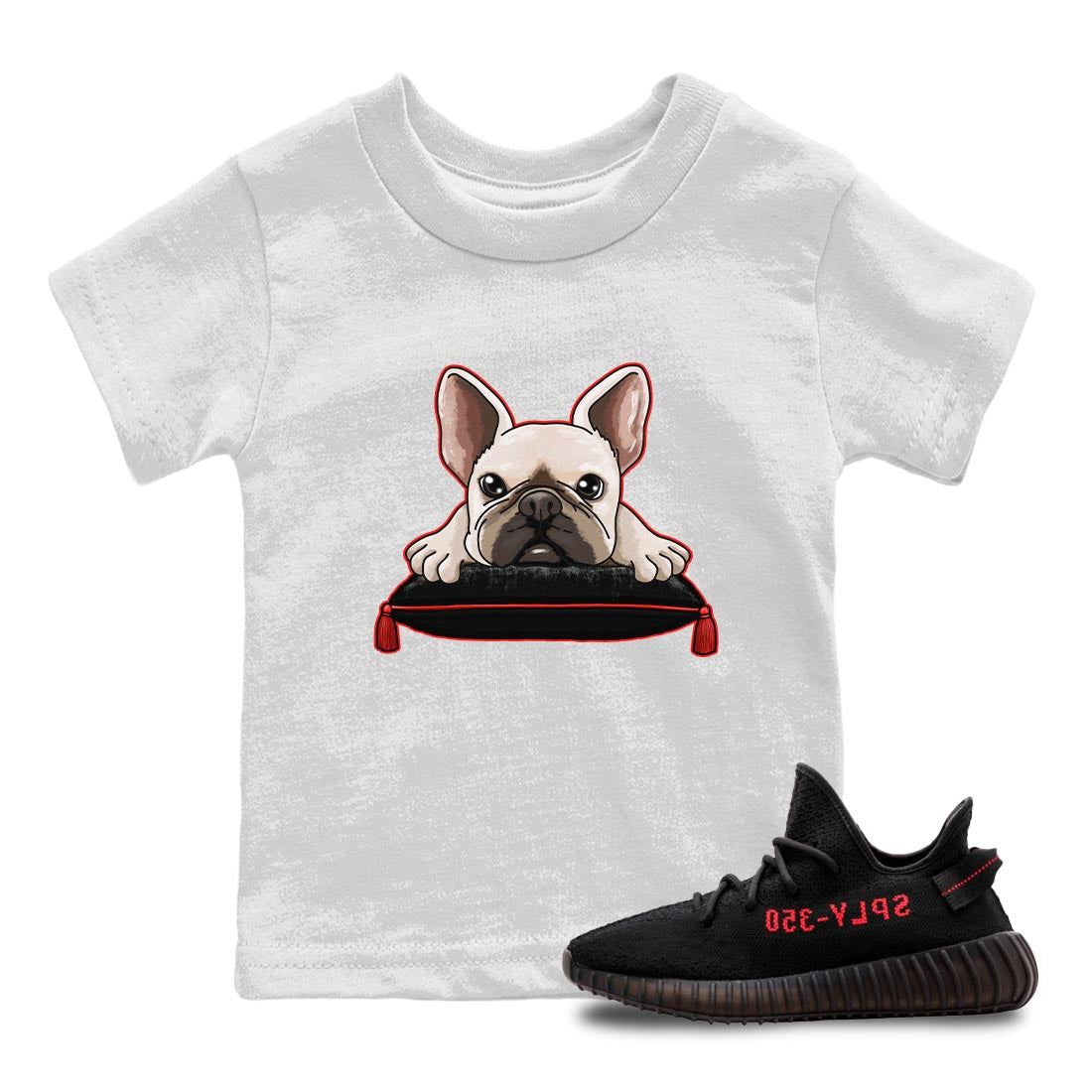 Yeezy 350 Bred shirt to match jordans French Bulldog Streetwear Sneaker Shirt Yeezy Boost 350 V2 Bred Drip Gear Zone Sneaker Matching Clothing Baby Toddler White 1 T-Shirt