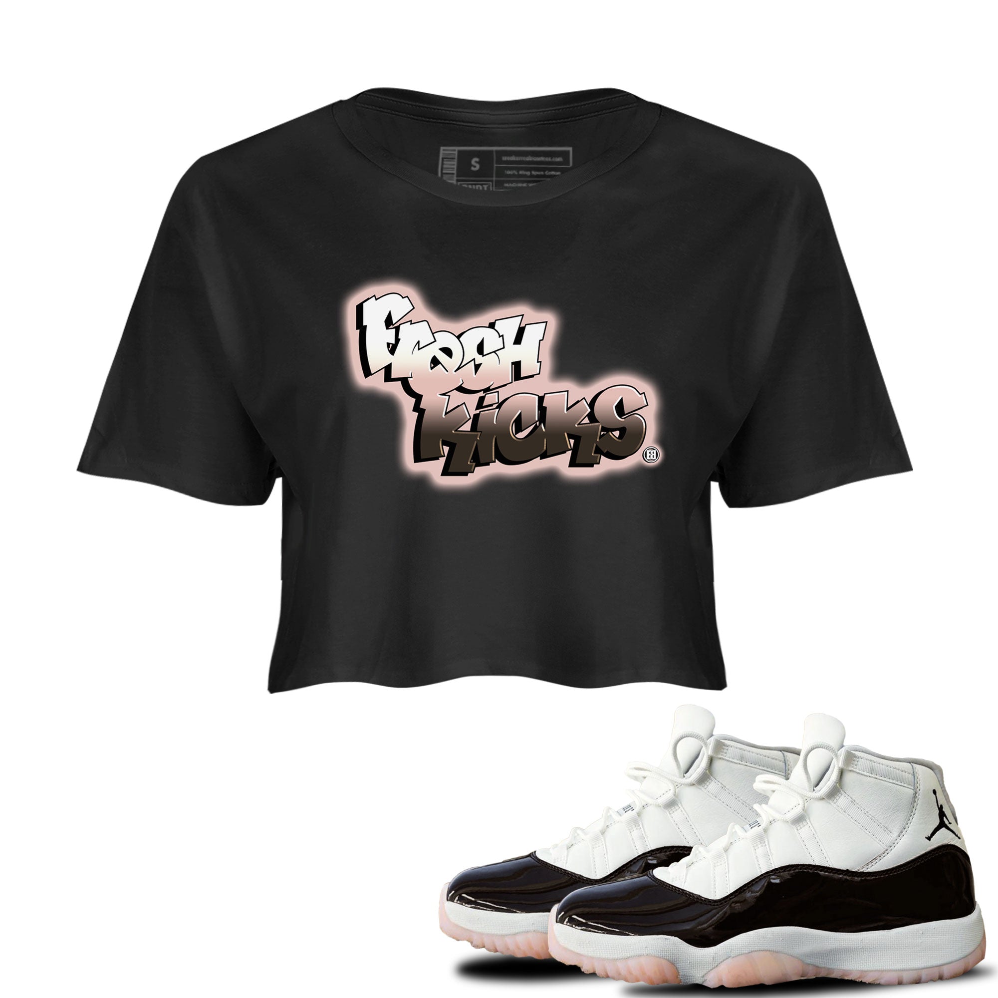 11s Neapolitan sneaker shirt to match jordans Fresh Kicks sneaker matching t-shirts and clothing Air Jordan 11 Neapolitan Drip Gear Zone Sneaker Matching Clothing Brand Black 1 Crop T-Shirt