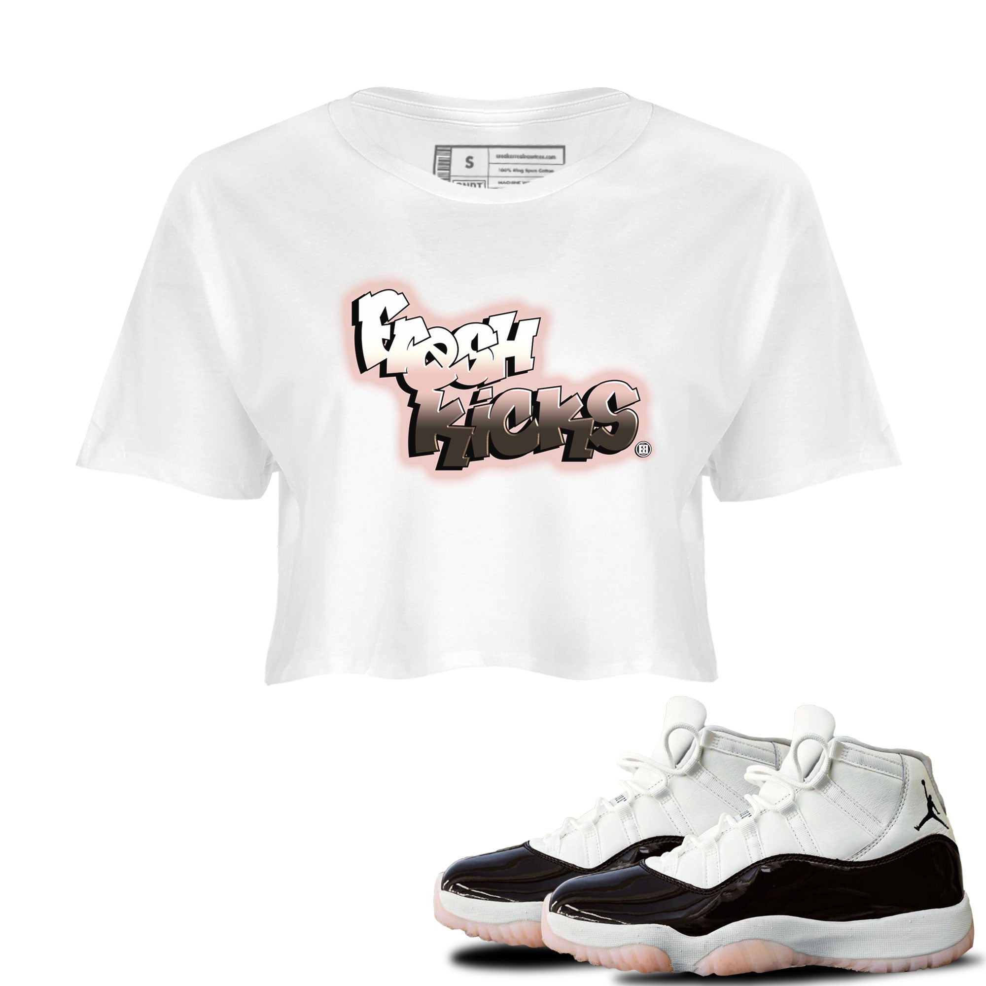 11s Neapolitan sneaker shirt to match jordans Fresh Kicks sneaker matching t-shirts and clothing Air Jordan 11 Neapolitan Drip Gear Zone Sneaker Matching Clothing Brand White 1 Crop T-Shirt
