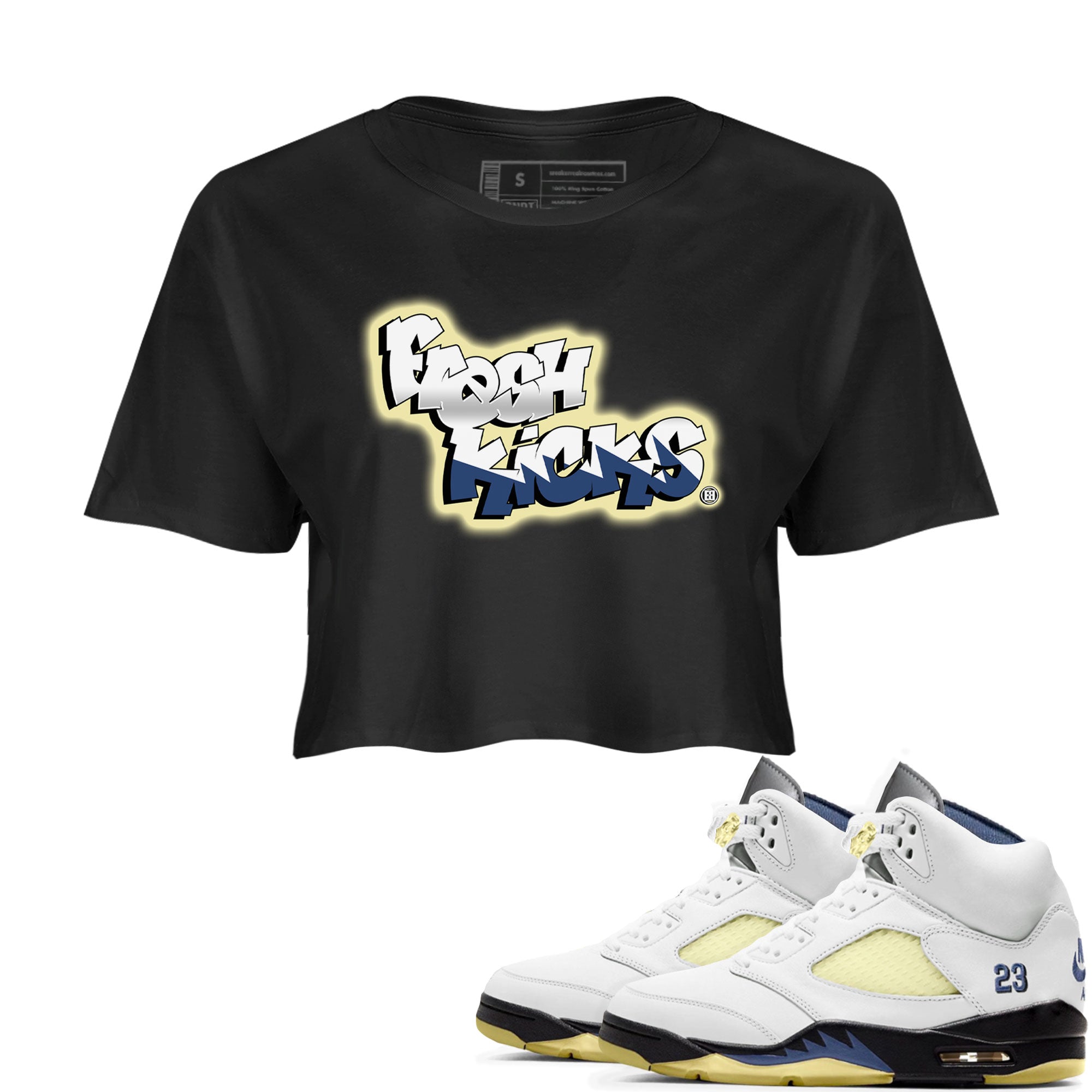 Air Jordan 5 A Ma Maniere x Photon Dust shirt to match jordans Fresh Kicks sneaker tees Air Jordan 5 x A Ma Maniere "Dawn" Drip Gear Zone Streetwear Brand Sneaker Matching Clothing Brand Black 1 Crop T-Shirt