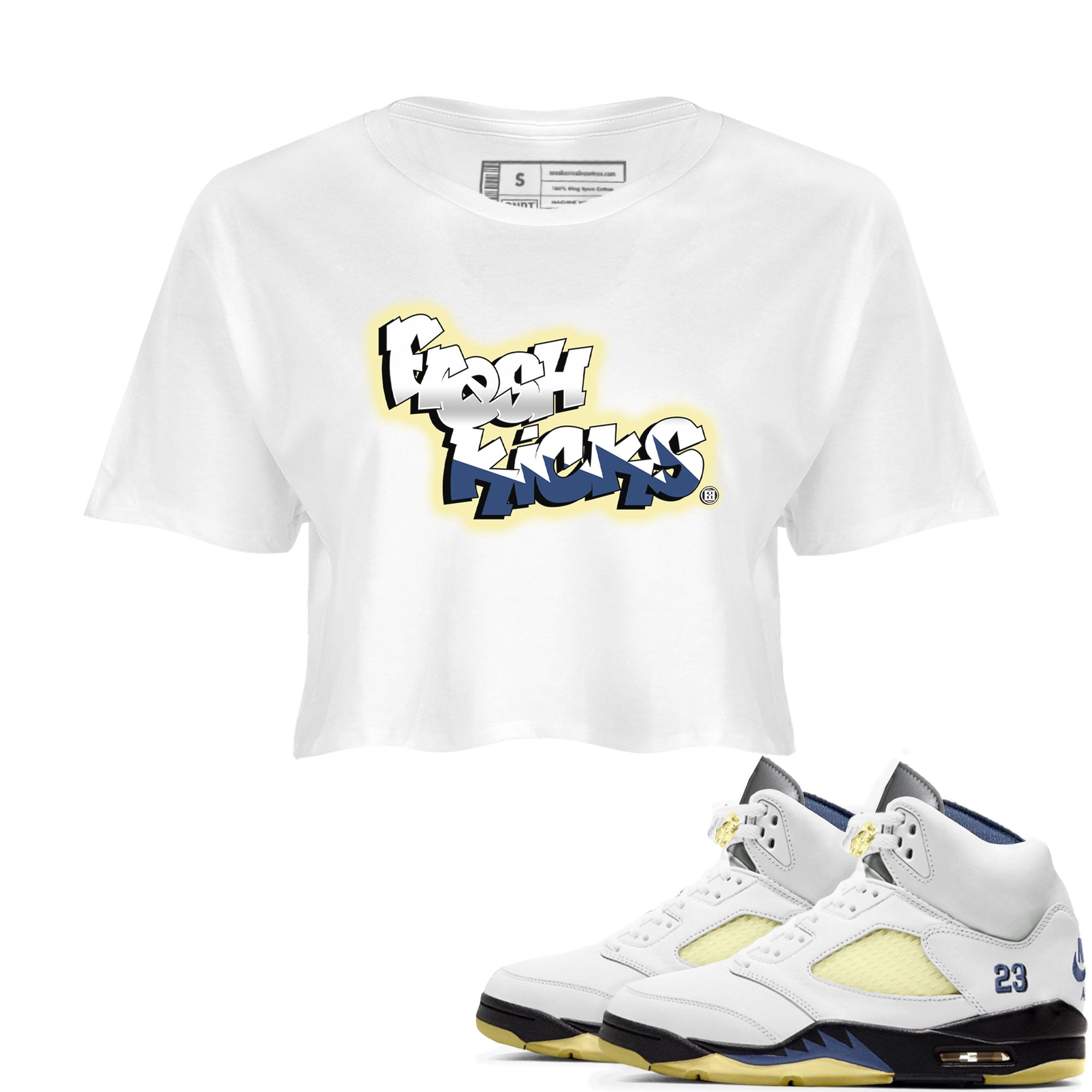 Air Jordan 5 A Ma Maniere x Photon Dust shirt to match jordans Fresh Kicks sneaker tees Air Jordan 5 x A Ma Maniere "Dawn" Drip Gear Zone Streetwear Brand Sneaker Matching Clothing Brand White 1 Crop T-Shirt