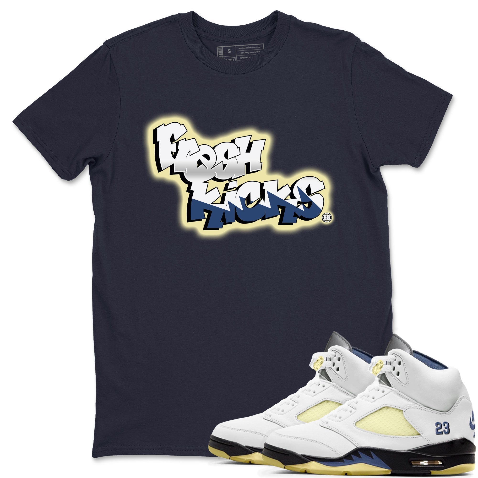 Air Jordan 5 A Ma Maniere x Photon Dust shirt to match jordans Fresh Kicks sneaker tees Air Jordan 5 x A Ma Maniere "Dawn" Drip Gear Zone Streetwear Brand Sneaker Matching Clothing Brand Unisex Sneaker Tee Navy 1 T-Shirt