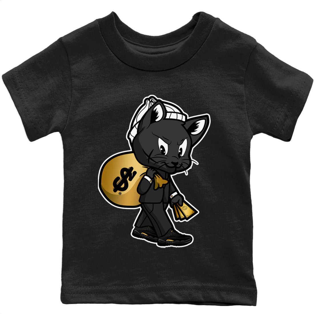 Jordan 12 Black Taxi Sneaker Matching T-Shirt Gangster Cat Sneaker Tees Jordan 12 Black Taxi Sneaker Release Tees Kids Shirts