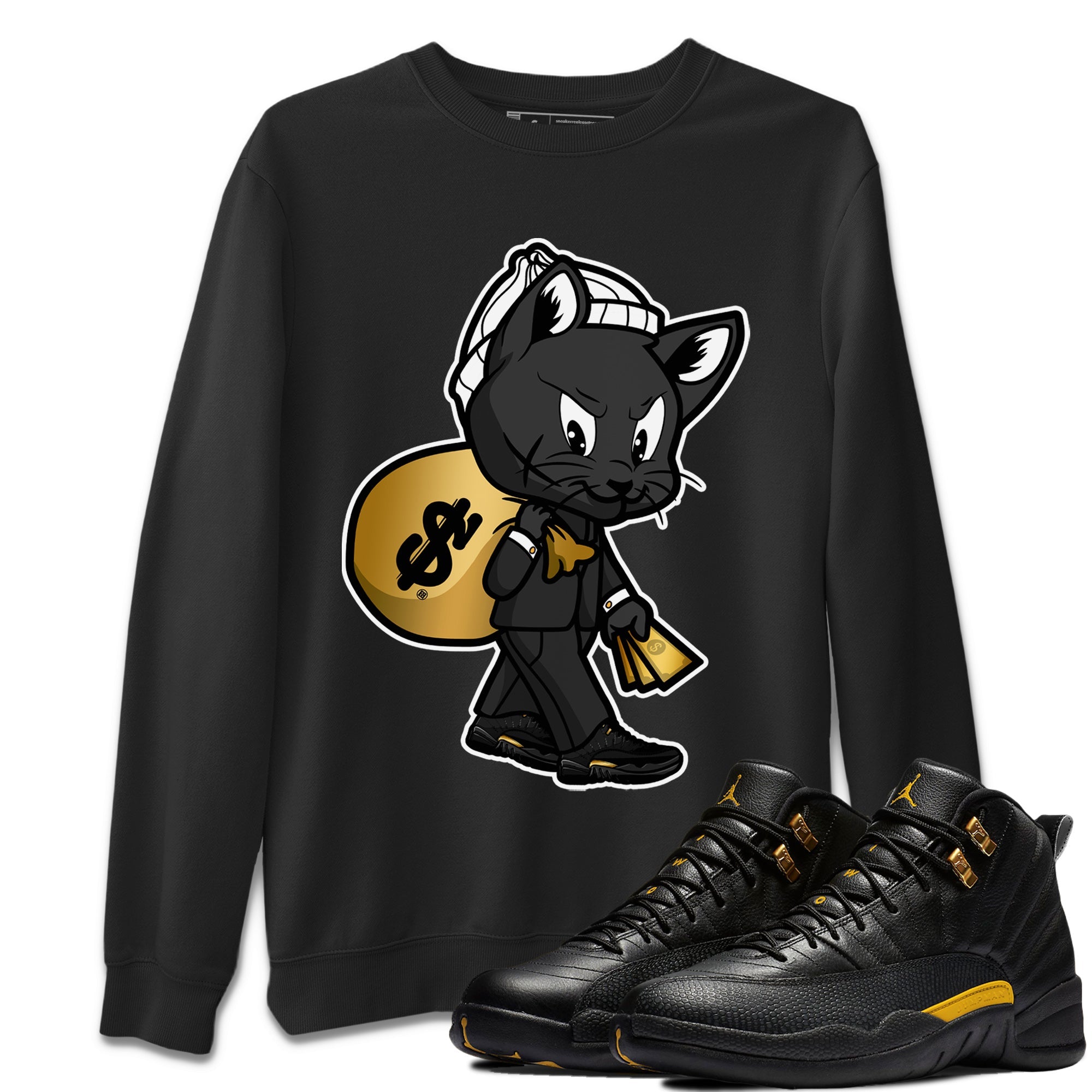 Jordan 12 Black Taxi Sneaker Matching T-Shirt Gangster Cat Sneaker Tees Jordan 12 Black Taxi Sneaker Release Tees Crew Neck Tees