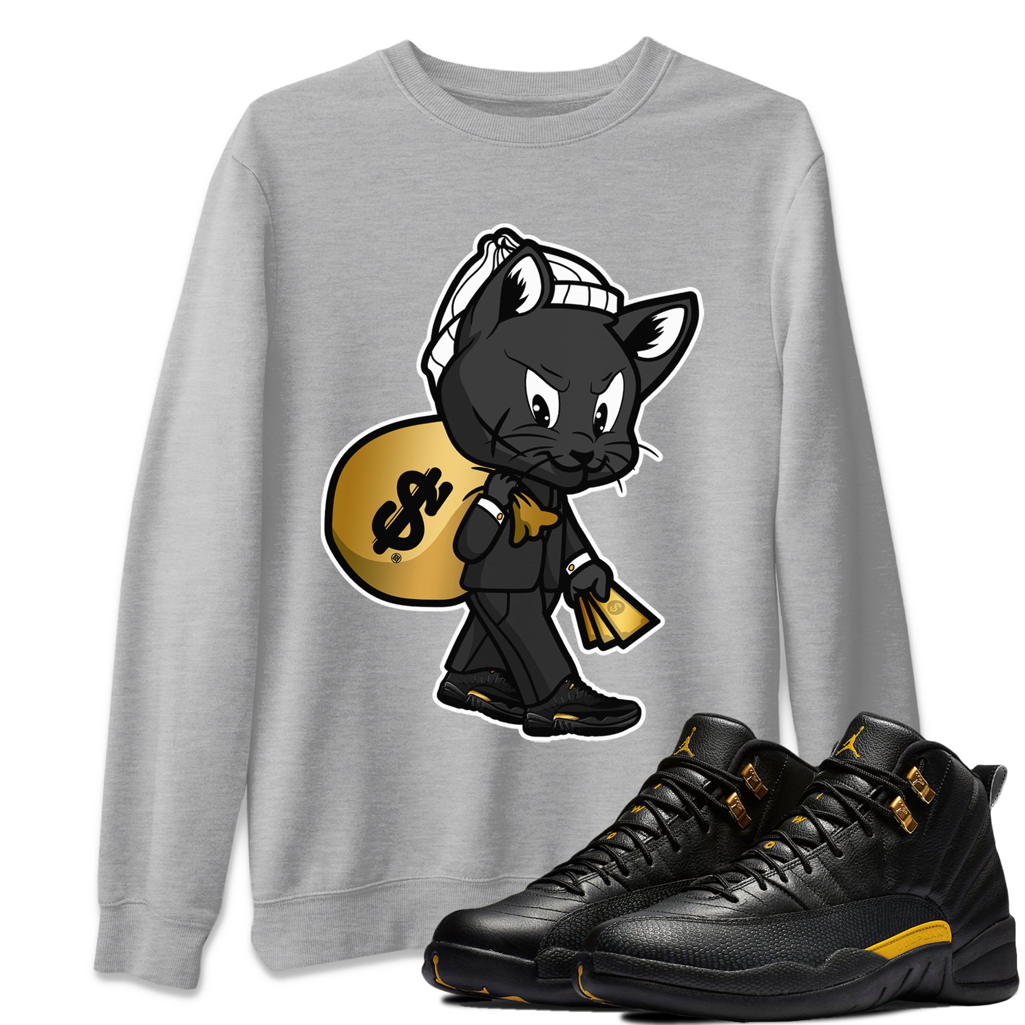 Jordan 12 Black Taxi Sneaker Matching T-Shirt Gangster Cat Sneaker Tees Jordan 12 Black Taxi Sneaker Release Tees Crew Neck Tees
