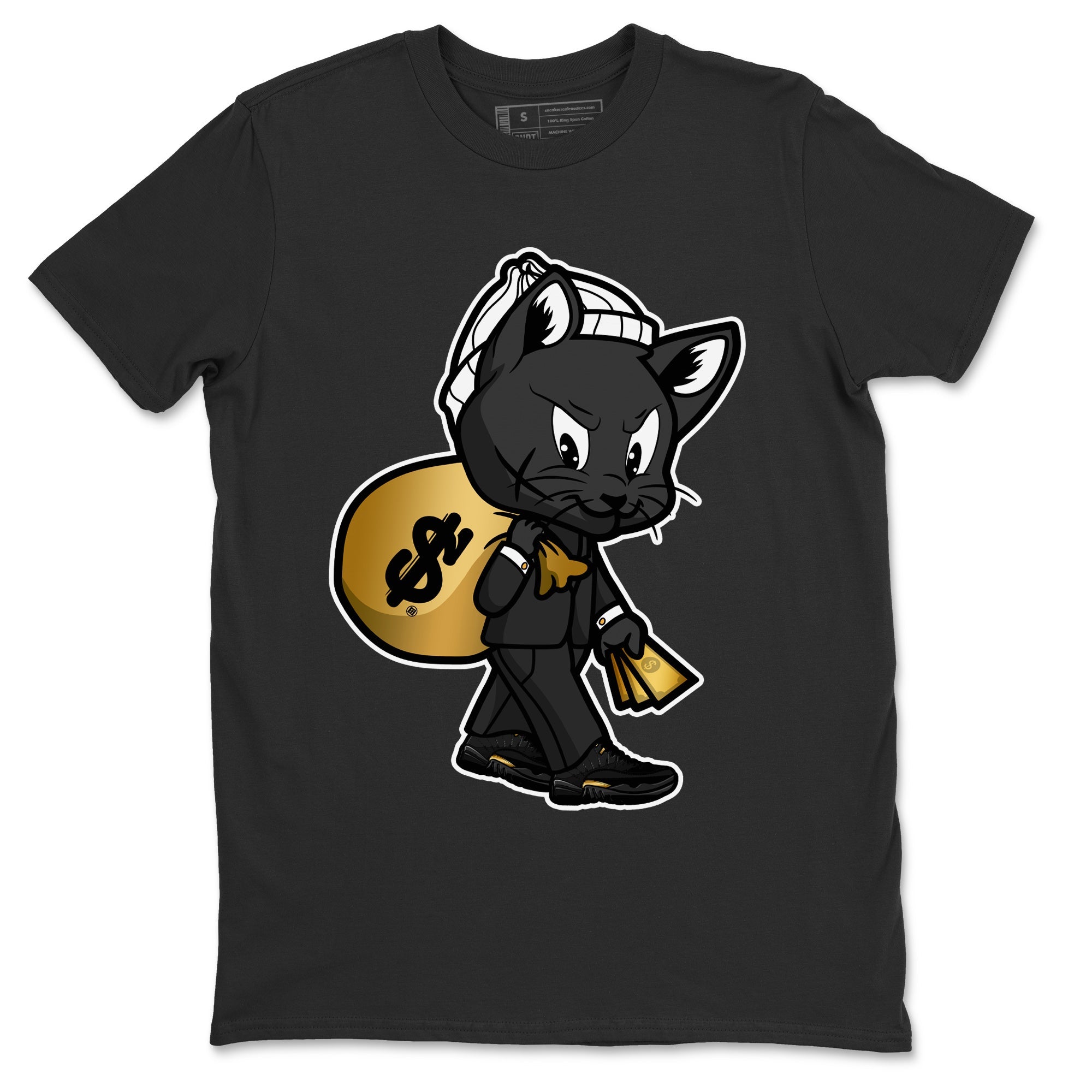 Jordan 12 Black Taxi Sneaker Matching T-Shirt Gangster Cat Sneaker Tees Jordan 12 Black Taxi Sneaker Release Tees Crew Neck Tees