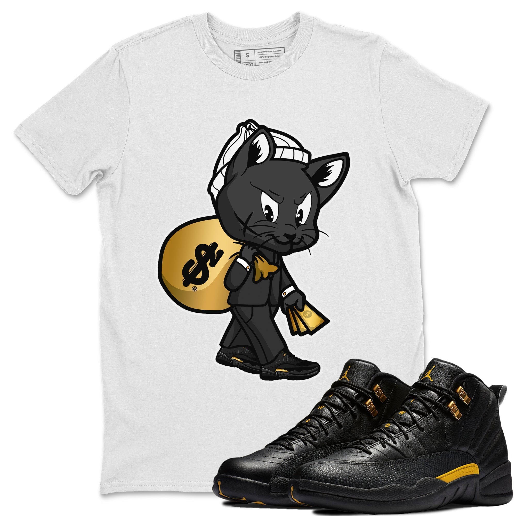 Jordan 12 Black Taxi Sneaker Matching T-Shirt Gangster Cat Sneaker Tees Jordan 12 Black Taxi Sneaker Release Tees Crew Neck Tees