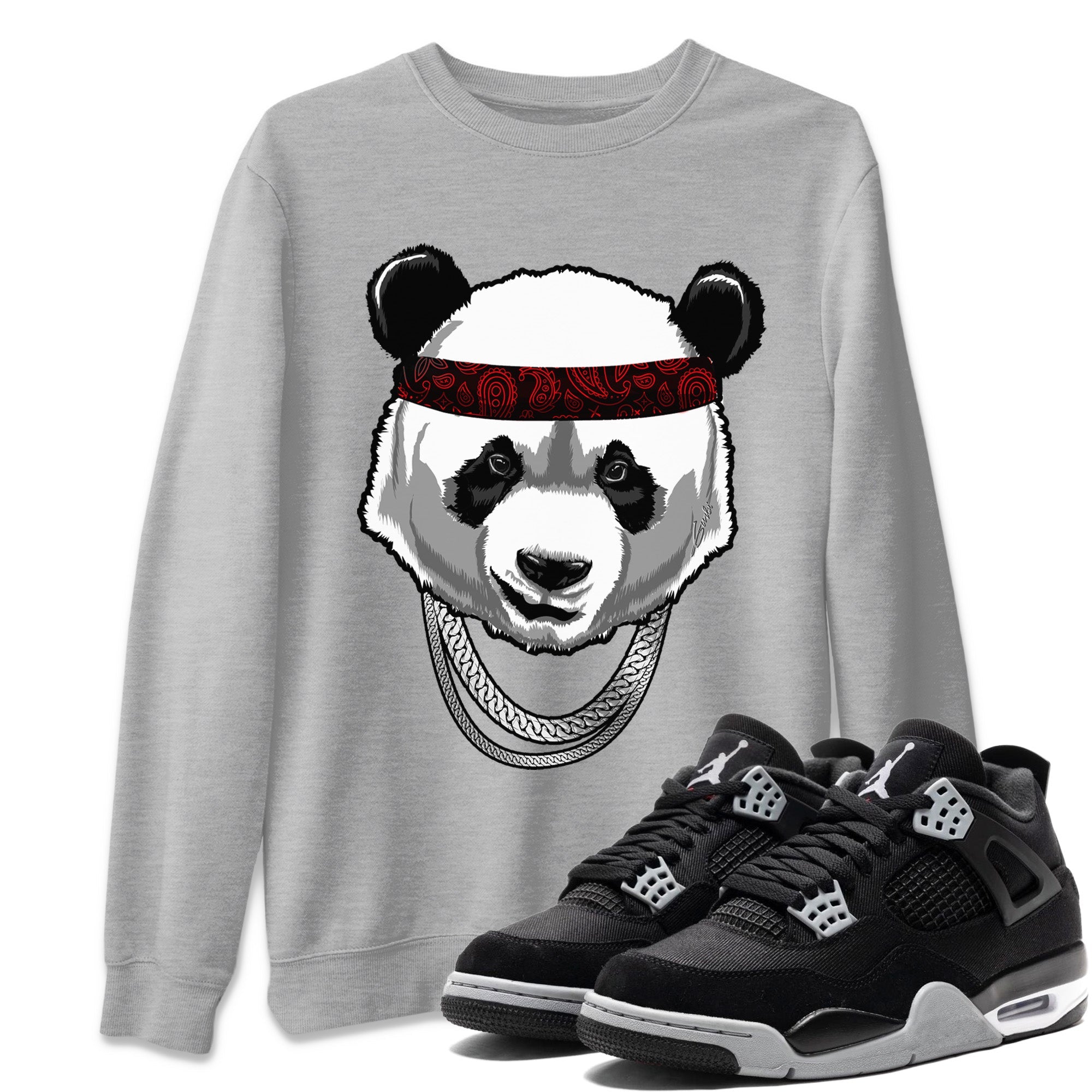Jordan 4 Black Canvas Sneaker Matching T-Shirt Gangster Panda Sneaker Tees Jordan 4 Black Canvas Sneaker Release Tees Crew Neck Tees
