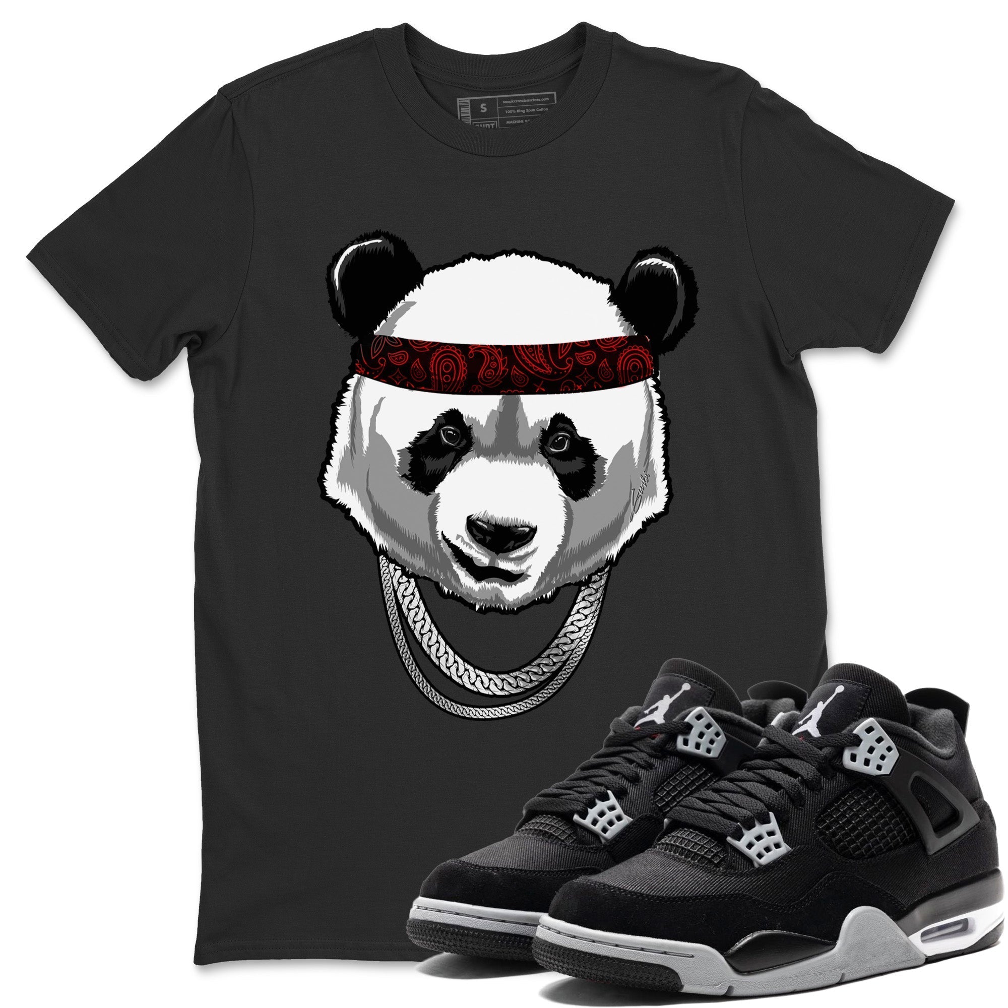 Jordan 4 Black Canvas Sneaker Matching T-Shirt Gangster Panda Sneaker Tees Jordan 4 Black Canvas Sneaker Release Tees Crew Neck Tees