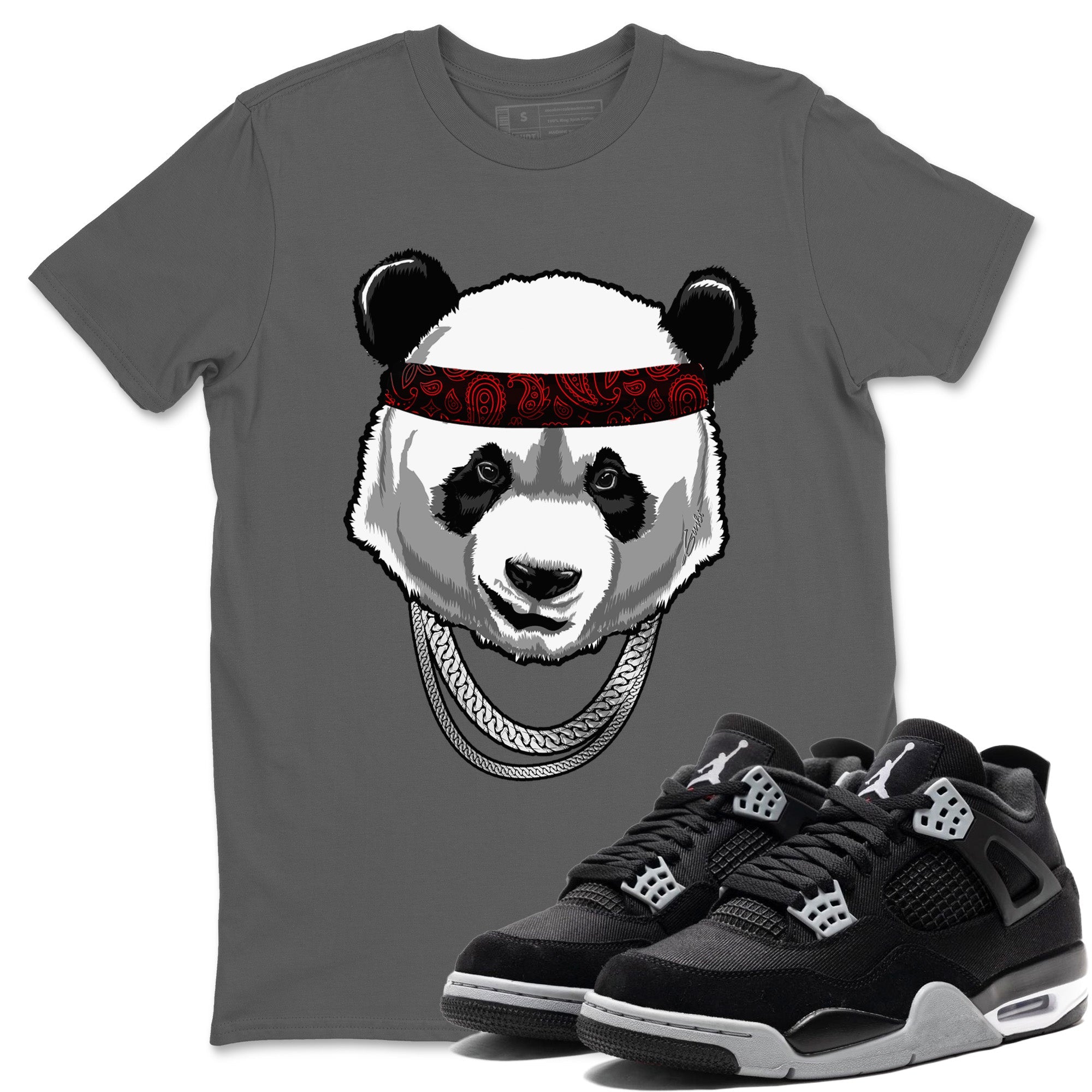 Jordan 4 Black Canvas Sneaker Matching T-Shirt Gangster Panda Sneaker Tees Jordan 4 Black Canvas Sneaker Release Tees Crew Neck Tees