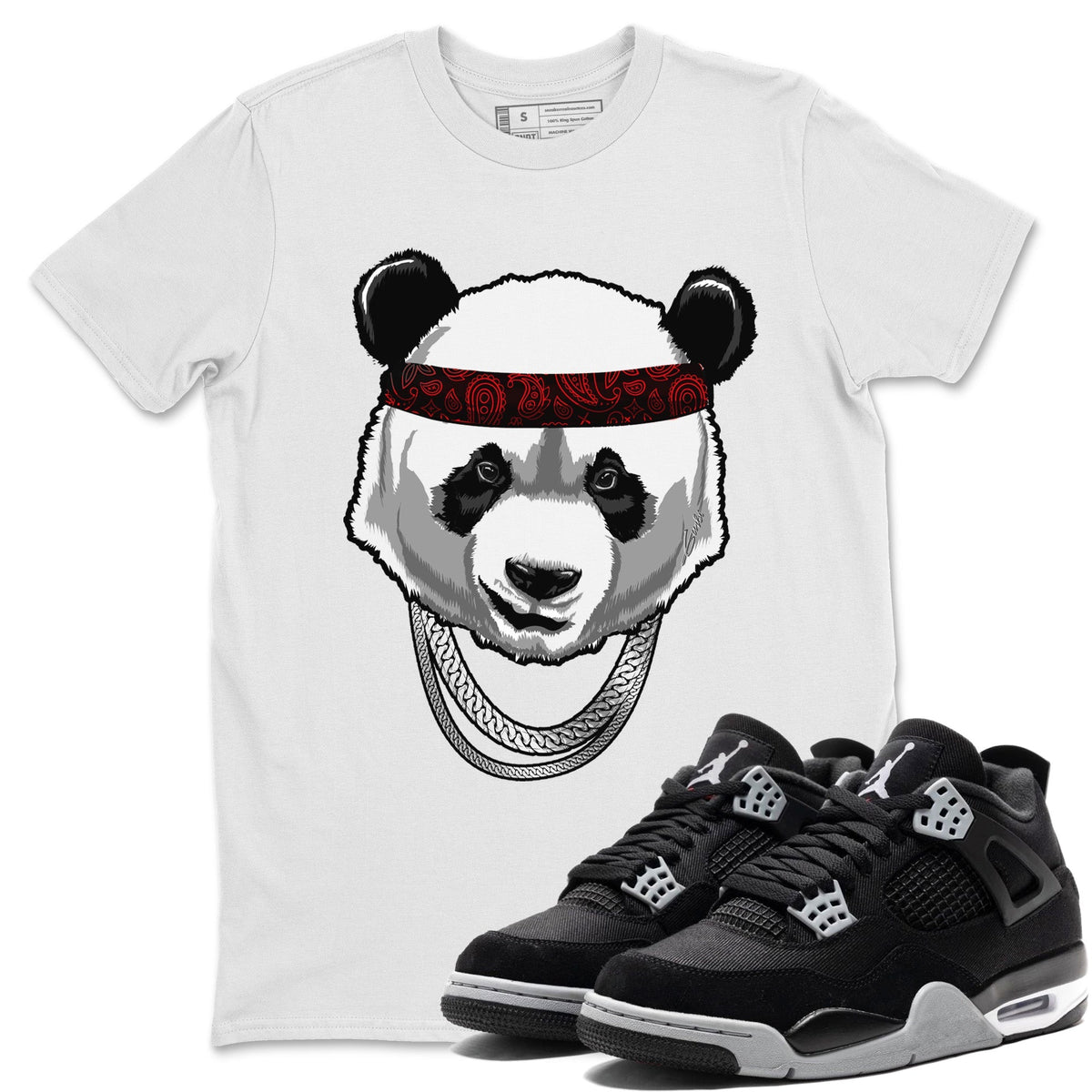 Jordan 4 Black Canvas Sneaker Matching T-Shirt Gangster Panda Sneaker Tees Jordan 4 Black Canvas Sneaker Release Tees Crew Neck Tees