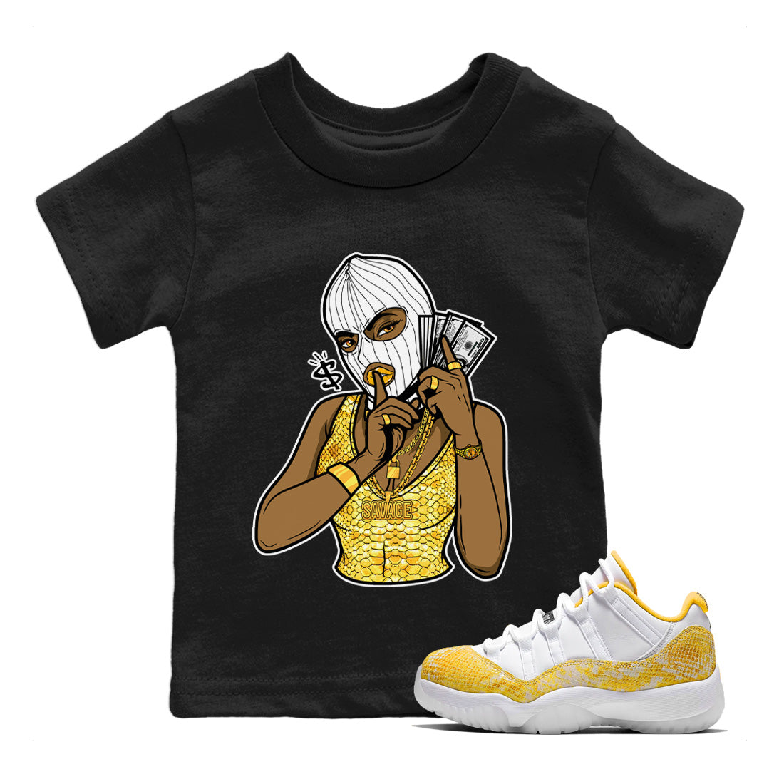 Jordan 11 Yellow Python Sneaker Matching T-Shirt Gangster Women Sneaker Tees Jordan 11 Yellow Python Sneaker Release Tees Kids Shirts