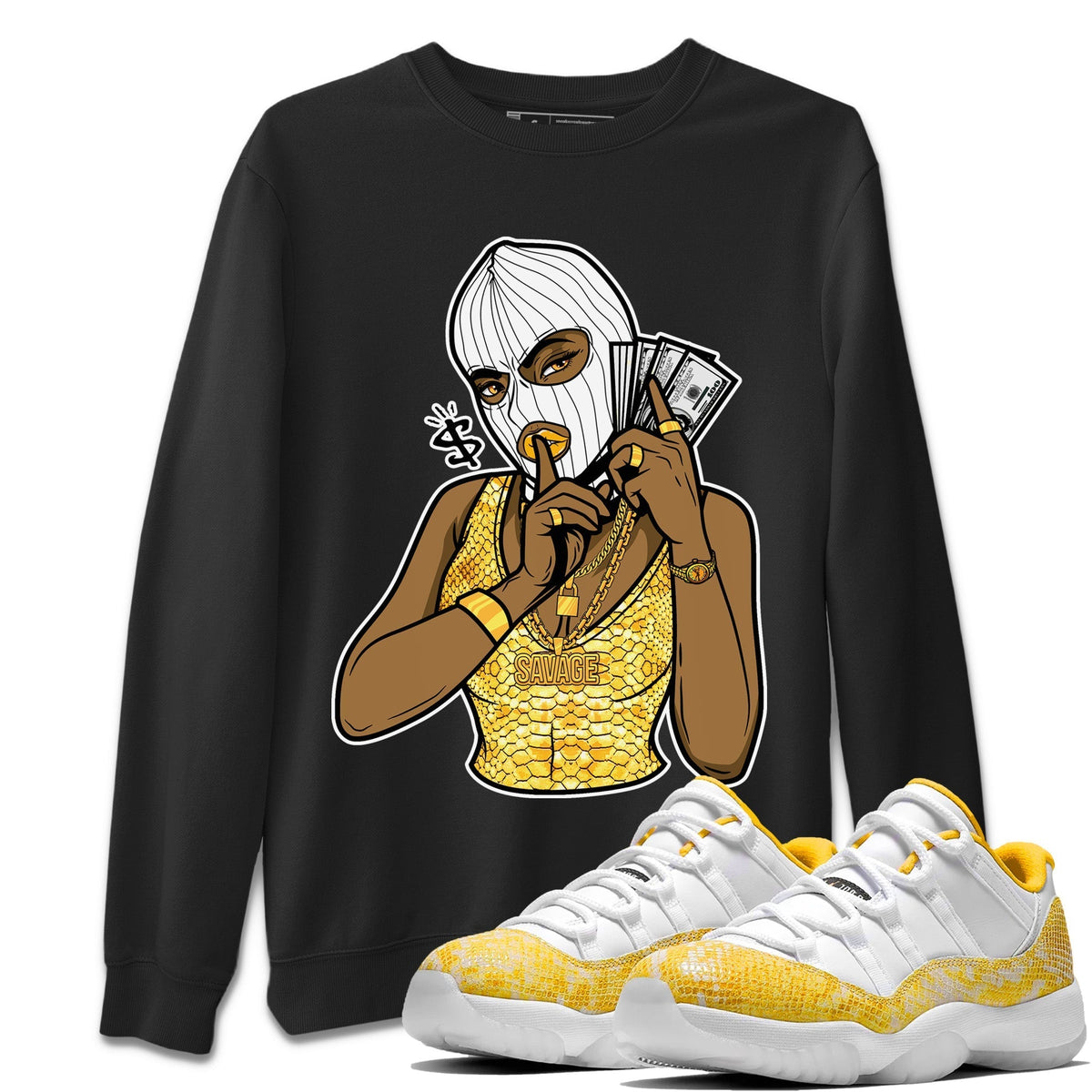 Jordan 11 Yellow Python Sneaker Matching T-Shirt Gangster Women Sneaker Tees Jordan 11 Yellow Python Sneaker Release Tees Crew Neck Tees